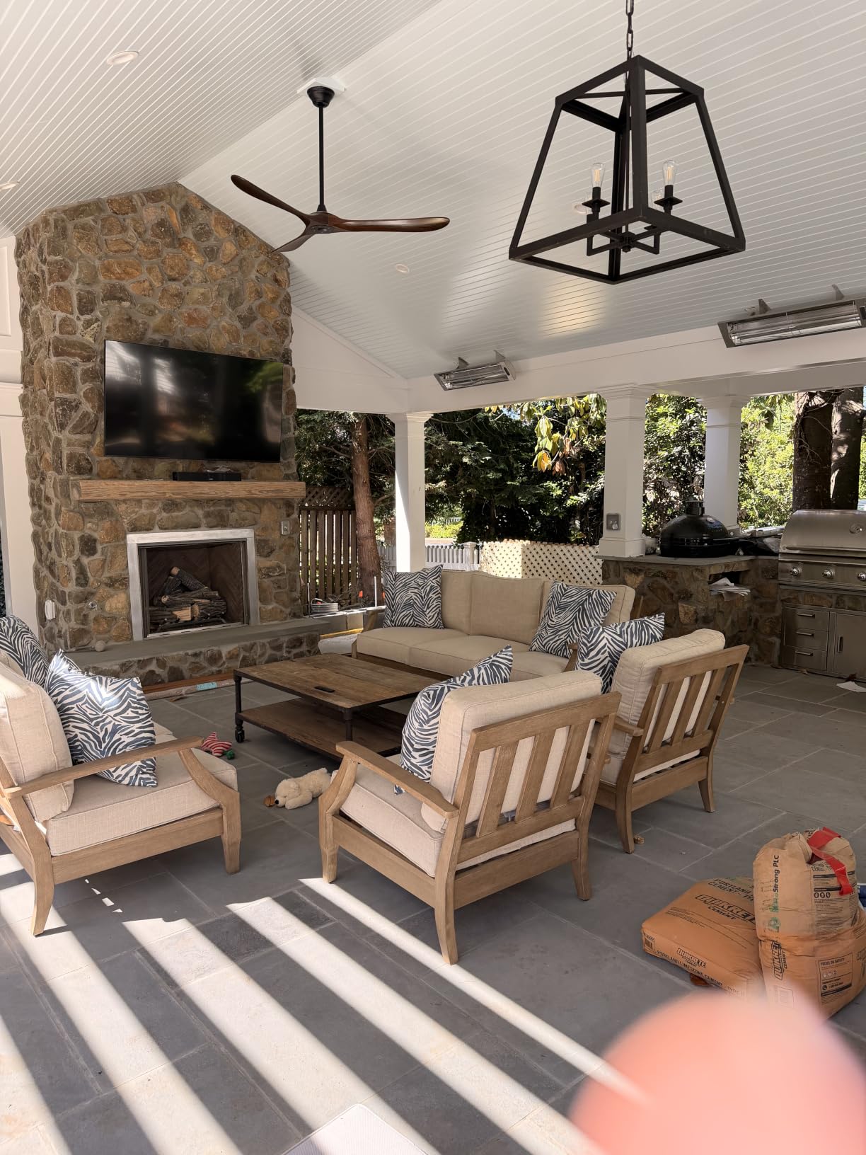 Signature Design by Ashley Clare View 1-Piece Eucalyptus Outdoor Sofa | Weather-shielded 5-step eucalyptus finish, Stain-resistant Nuvella fabric, Deep-seated 3-person frame with 4 accent pillows customer photo 1
