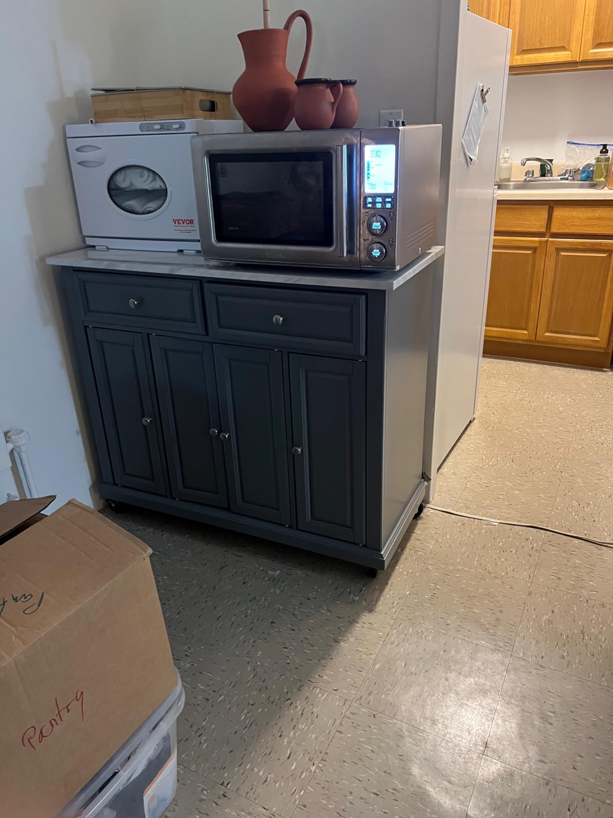 Avery Kitchen Island, Storage Shelves | Microwave Stand, Coffee Bar, Gray customer photo 1
