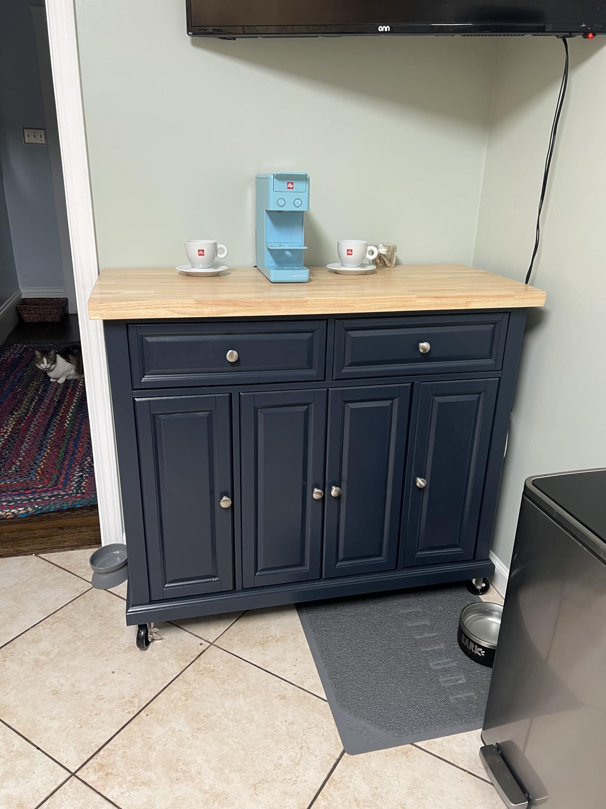 Crosley Furniture Madison Rolling Kitchen Island, Storage | Microwave Stand, Coffee Bar, Navy customer photo 1