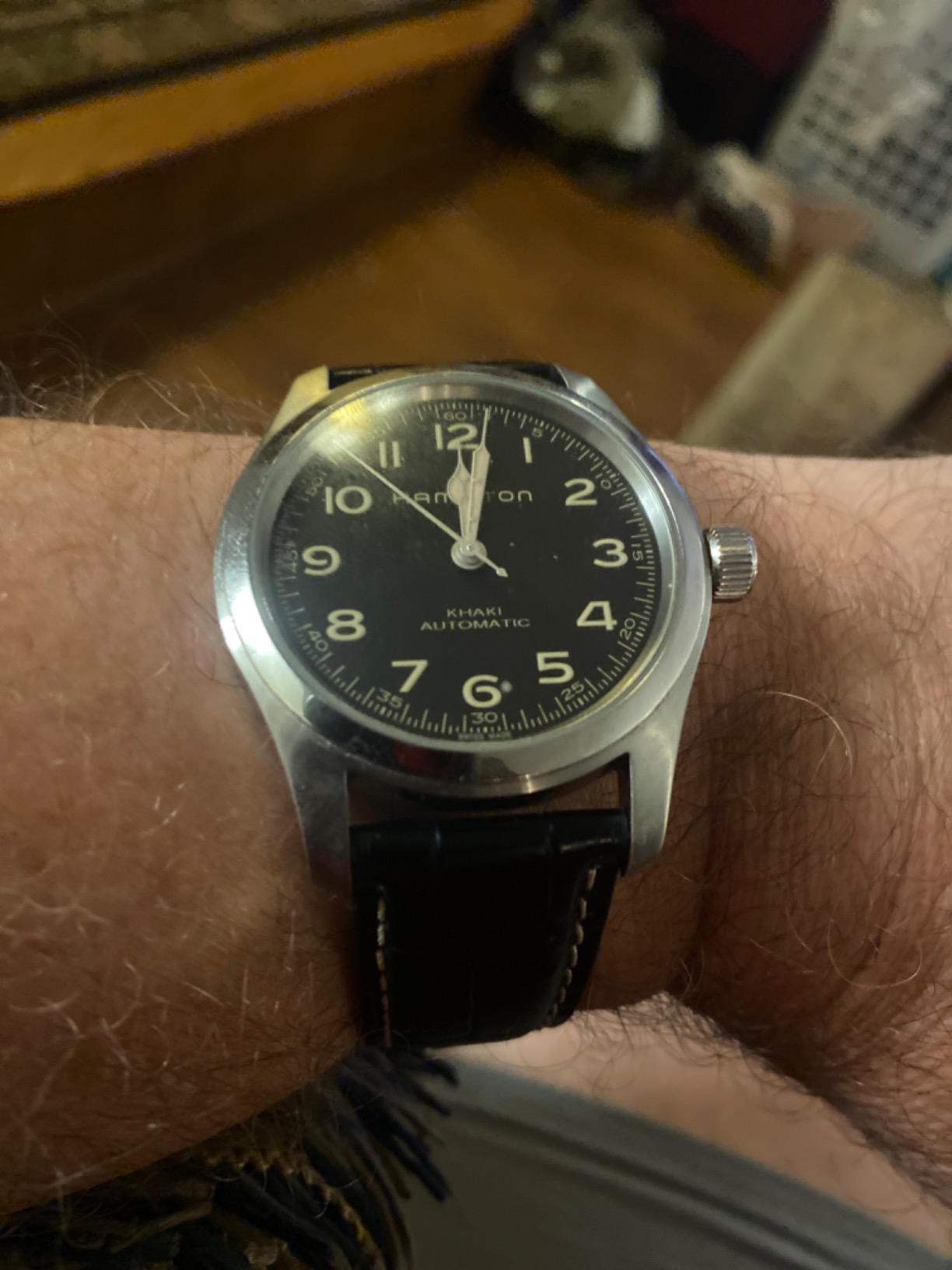 Hamilton Khaki Field Murph Automatic Men's Watch, 42mm Stainless Steel Case, Swiss Made, Black Dial Analog Wrist Watch for Men, 100m Waterproof, Sapphire Crystal, Cow Leather Strap customer photo 1