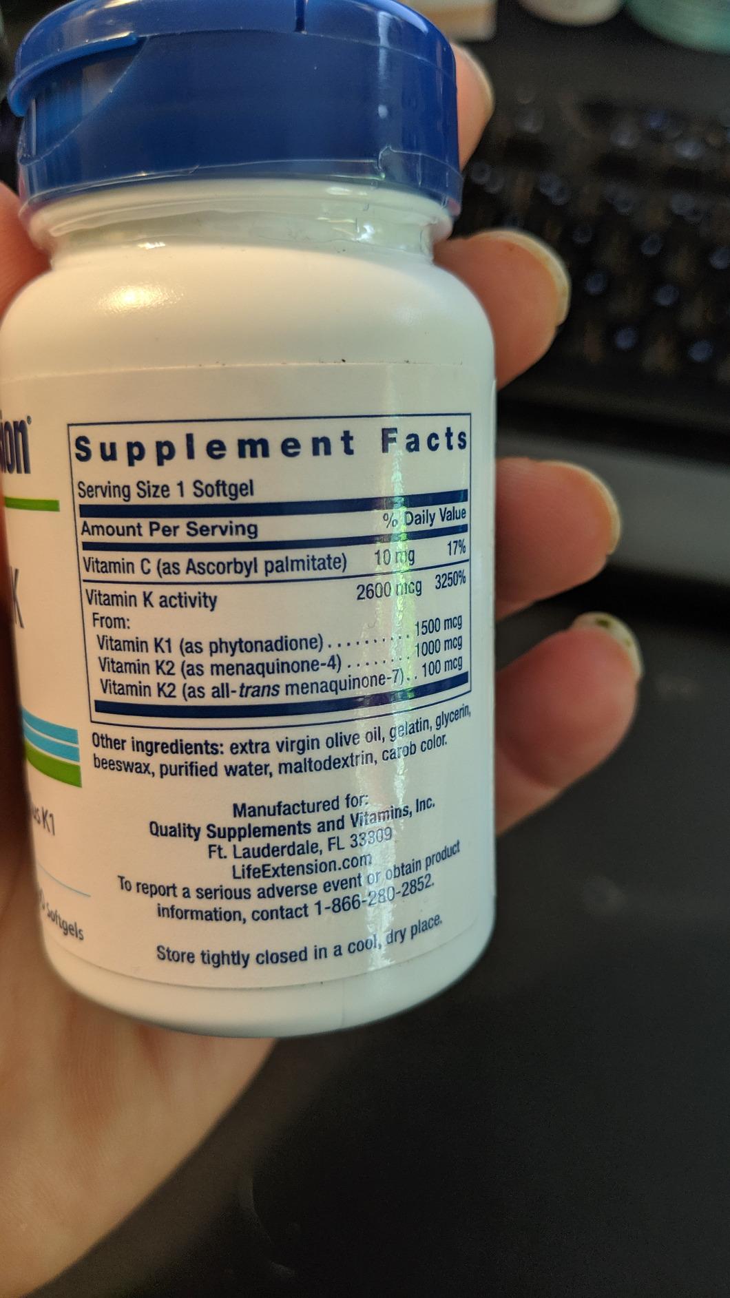 Life Extension Super K, Vitamin K Supplement, 2000 Mcg Vitamin K and 1180 Mcg Vitamin K2, Heart Health, Once-Daily, 90 Softgels customer photo 1