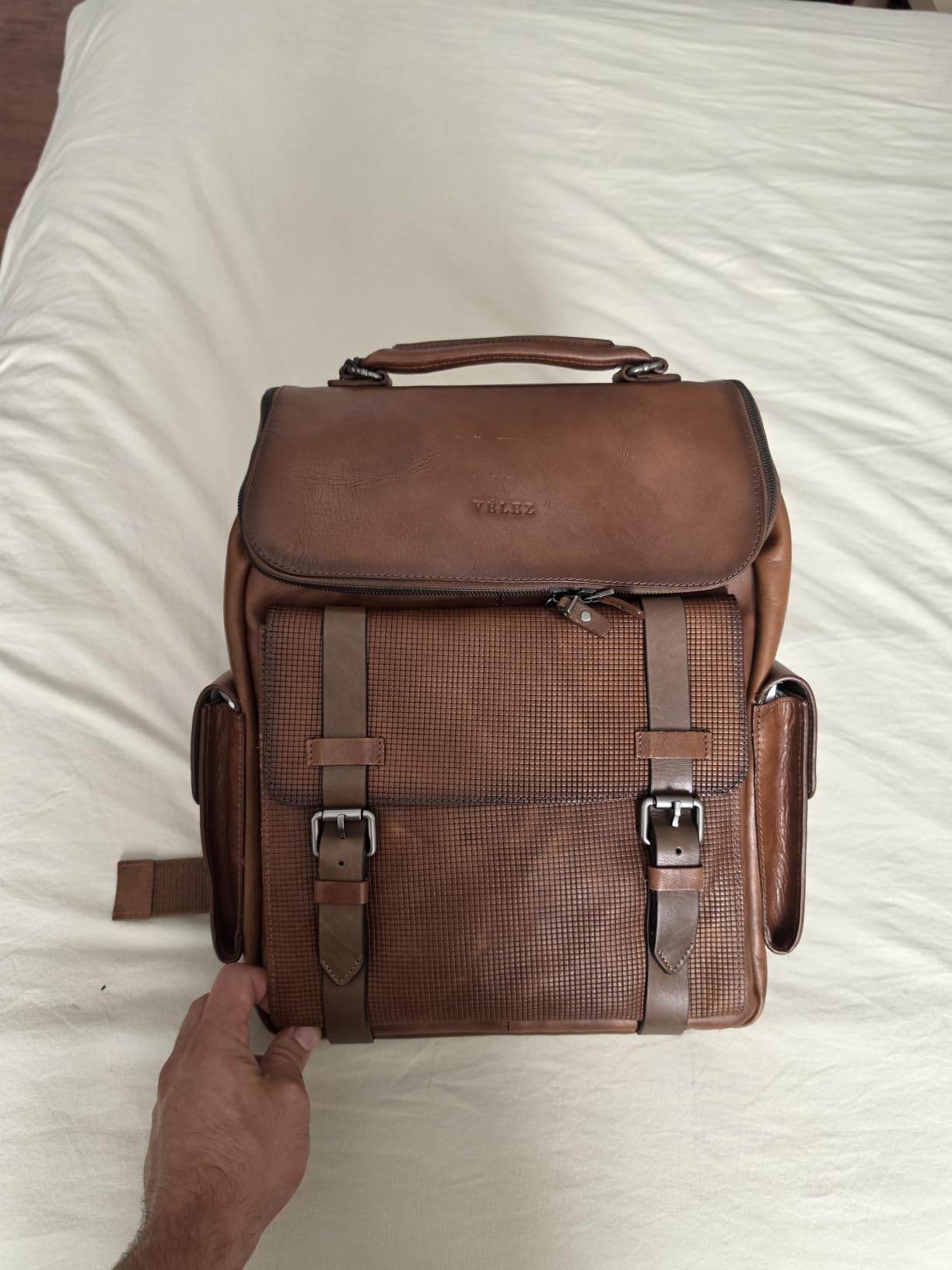 VELEZ Leather Backpack for Men 14 Inch Laptop Bag Brown Genuine Travel Pack Handmade Business Computer Carry Rucksack Professional Office School Bookbag Designer Minimalist Work Daypack Gift customer photo 1