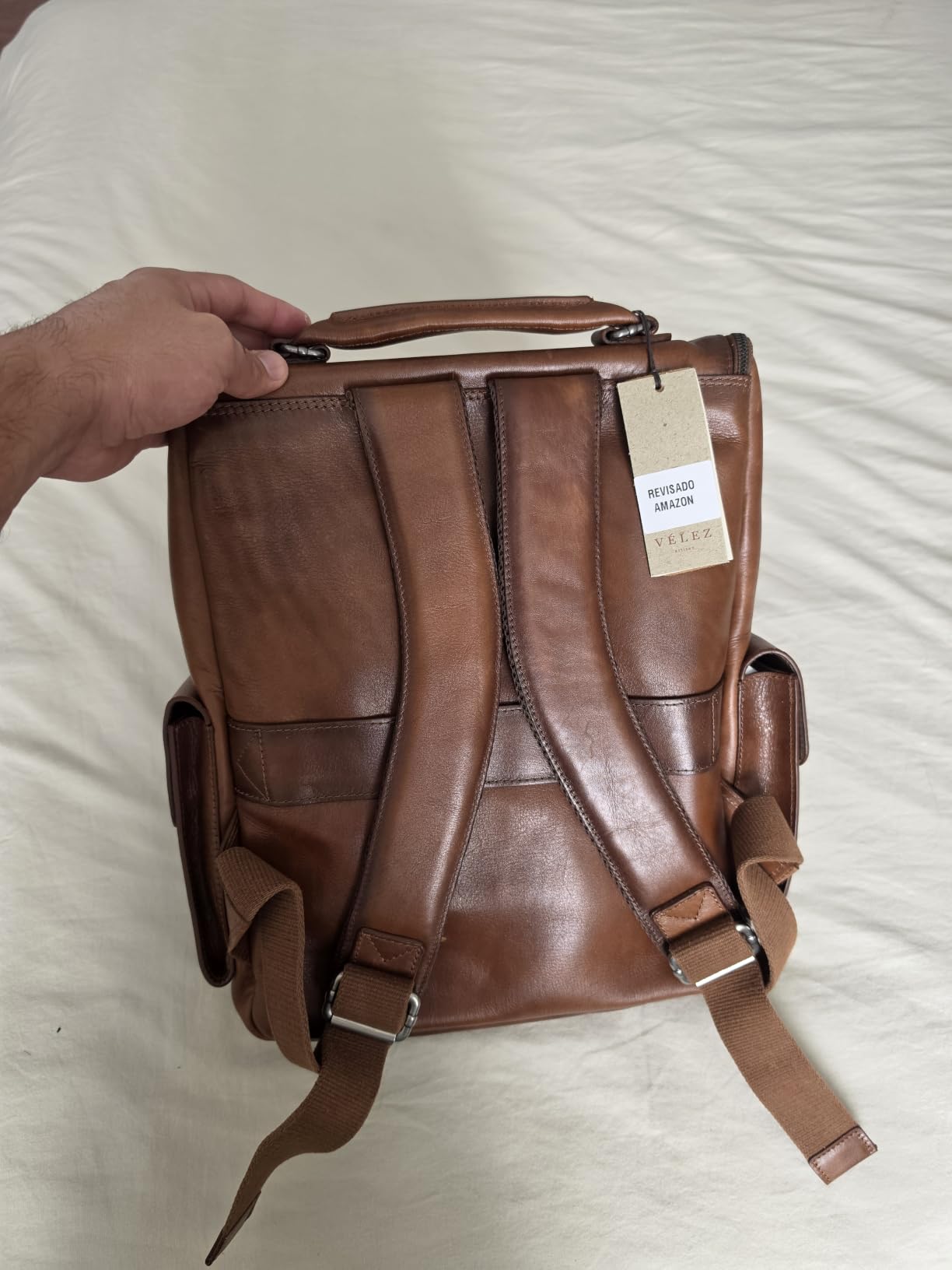 VELEZ Leather Backpack for Men 14 Inch Laptop Bag Brown Genuine Travel Pack Handmade Business Computer Carry Rucksack Professional Office School Bookbag Designer Minimalist Work Daypack Gift customer photo 2