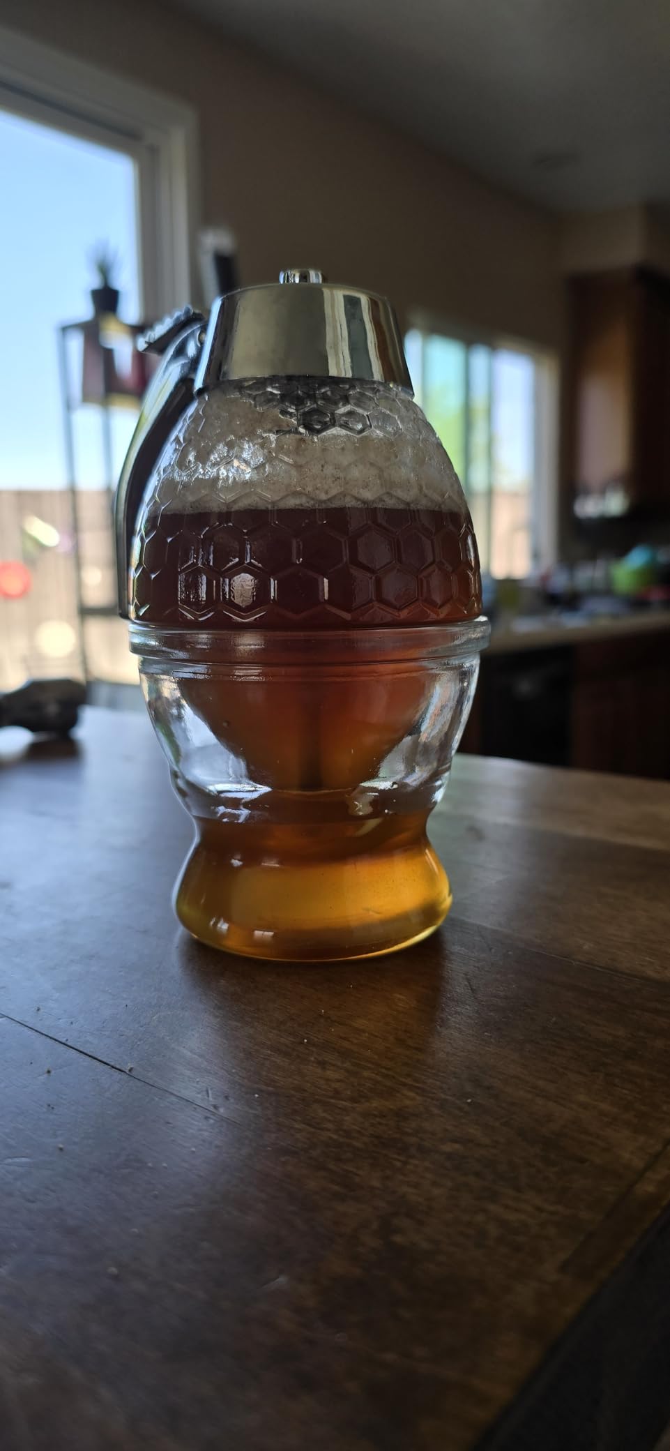 CLEVLI Honey Dispenser with Stand - No Drip Glass Honey Jar & Dipper, 8oz | No-Drip Bottom Flow Design: Press the trigger, honey flows instantly - no more waiting, dripping, or mess on your counter customer photo 1