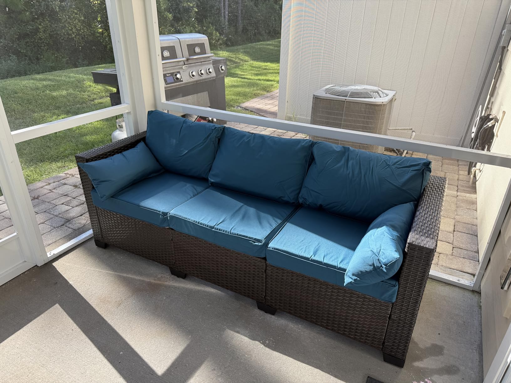 WAROOM Patio Couch PE Rattan 3-Seat Outdoor Sofa Brown Wicker Furniture Set Deep Seating with Anti-Slip Beige Cushion customer photo 1