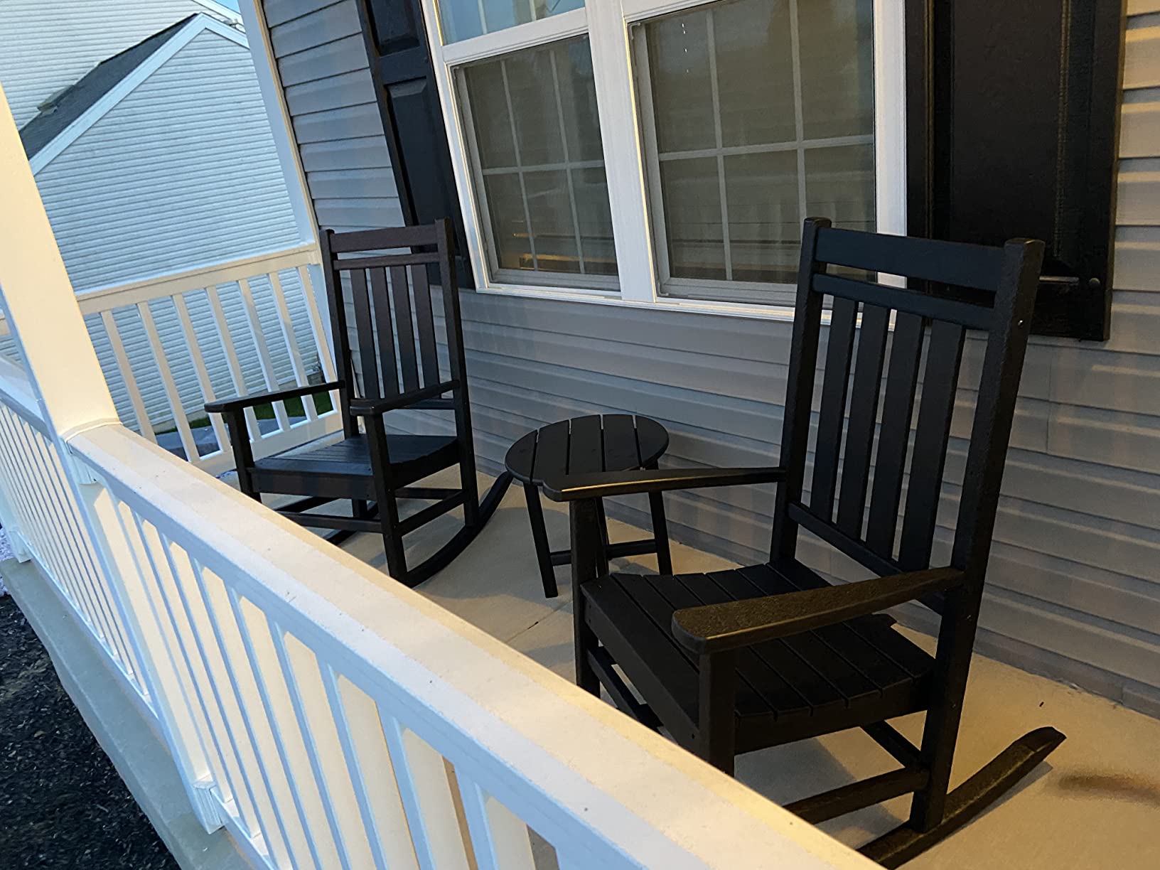 POLYWOOD Estate 3-Piece Rocking Chair Set, Outdoor Patio Furniture, Front Porch Rockers with Side Table, HDPE, Fade-Proof, Black, Made in USA customer photo 1