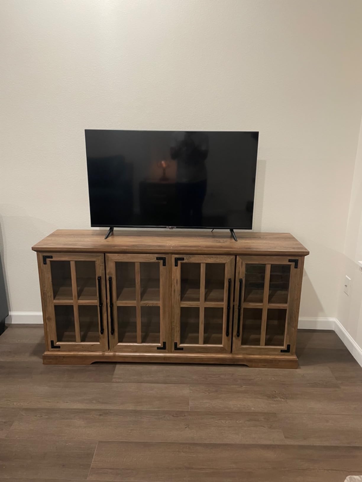 Walker Edison Farmhouse Barn Glass Door Wood Universal TV Stand for TV's up to 64