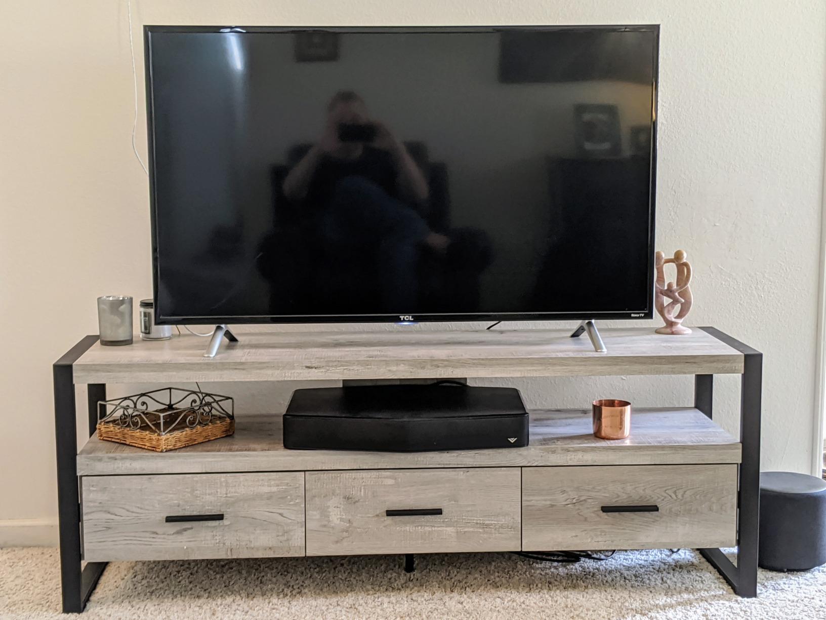 Monarch Specialties TV Stand-Console with 3 Drawers and Shelves-Industrial Modern Style Entertainment Center with Metal Legs, 60