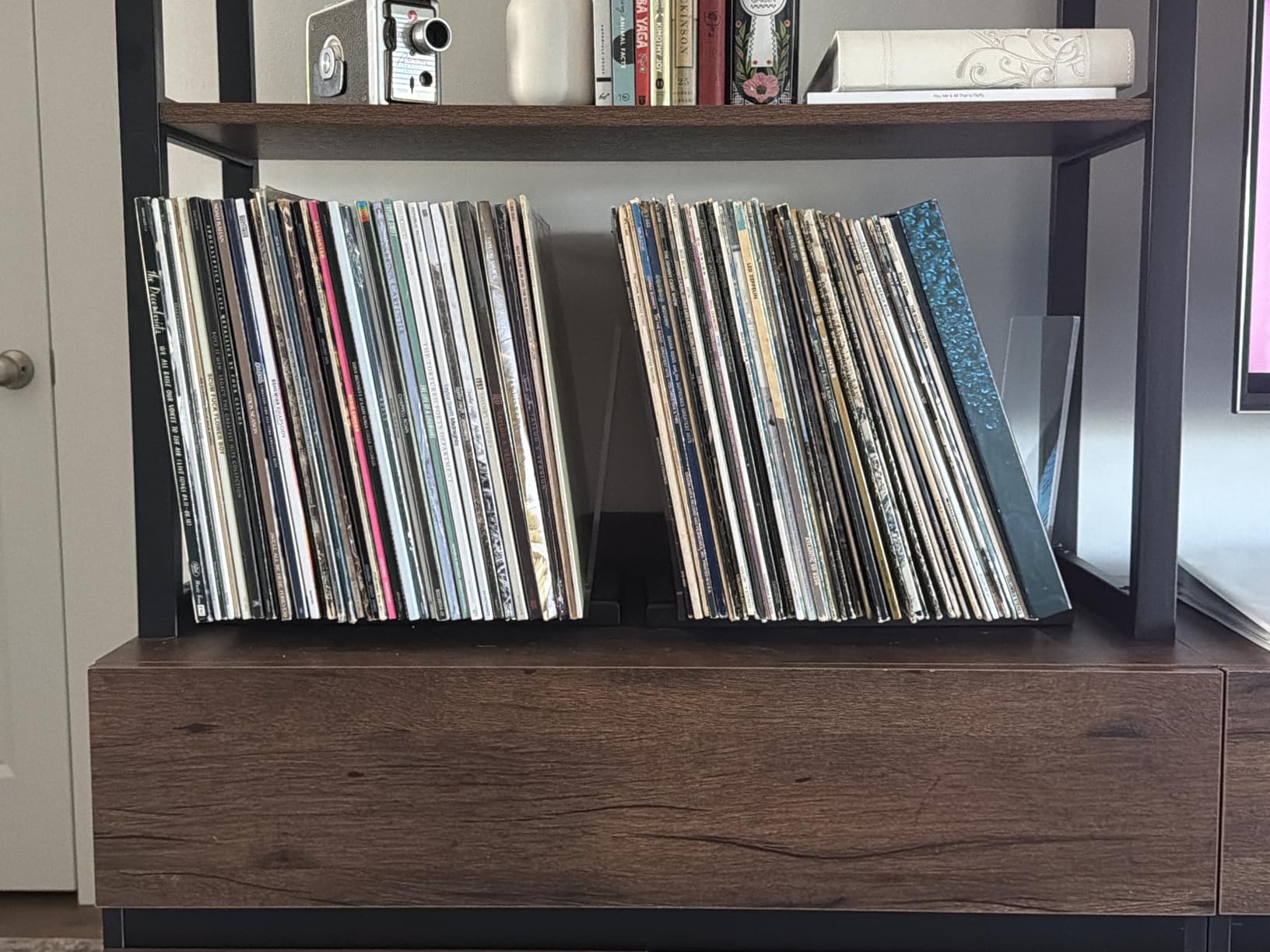 Premium Vinyl Record Storage - a Mid-Century Style Record Holder for Albums, 60-70 LP Capacity - Complements Any Record Player (Brown) customer photo 2
