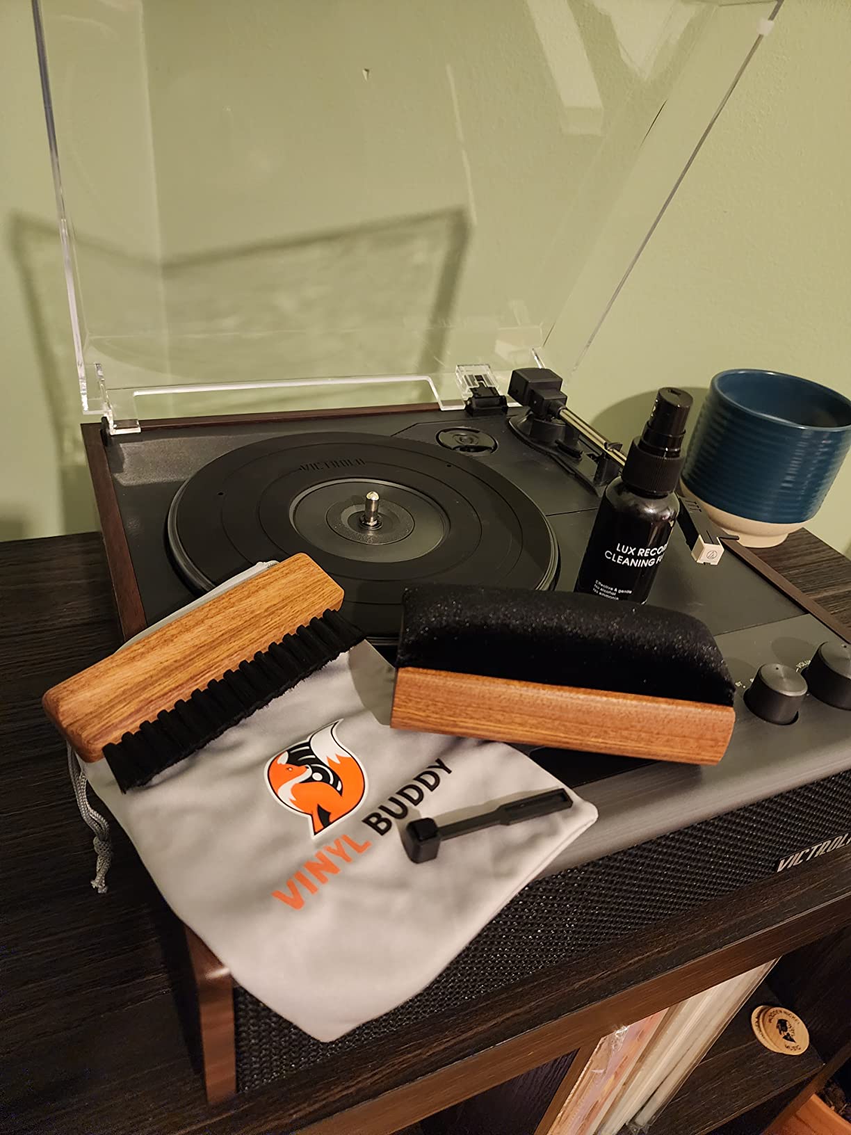 Vinyl Buddy 5-in-1 Vinyl Record Cleaning Kit | Premium Hardwood Velvet & Microfiber Brush, Stylus Brush, Alcohol-Free Solution & Storage Pouch - Clean, Protect & Restore Your LPs customer photo 2