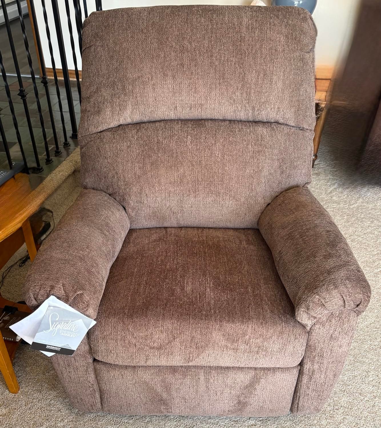 Signature Design by Ashley Wall Hugger Recliner Chair, Mocha | 100% polyester chenille, 4-in zero wall design, Manual mechanism, Pillow-top arms, 250 lbs capacity, Nerviano Series customer photo 1