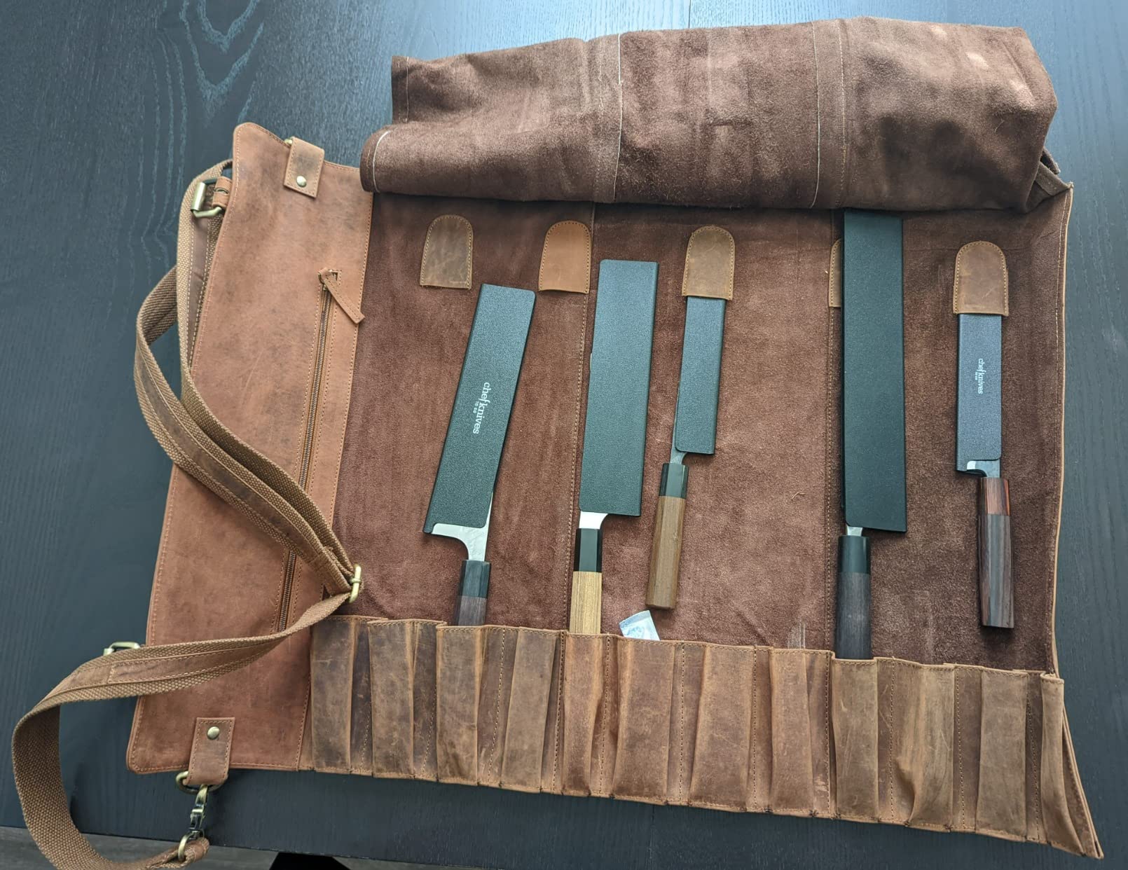 vintage crafts Genuine Buffalo Leather Knife Roll Set Chef's Knife Holder Cutlery Sheath Artist Case Organizer Storage bag Travel Friendly Gift for Men & Women Portable chef knife cases Organizer customer photo 1