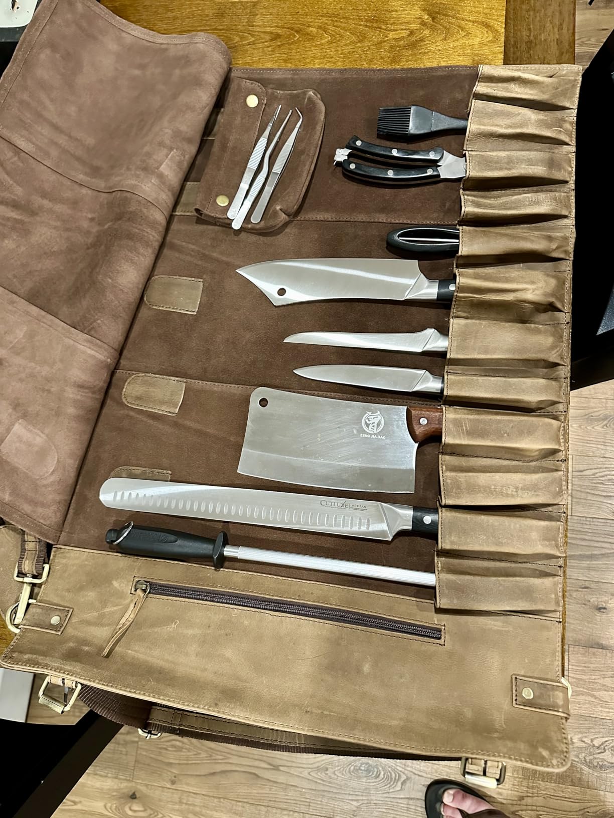 vintage crafts Genuine Buffalo Leather Knife Roll Set Chef's Knife Holder Cutlery Sheath Artist Case Organizer Storage bag Travel Friendly Gift for Men & Women Portable chef knife cases Organizer customer photo 2