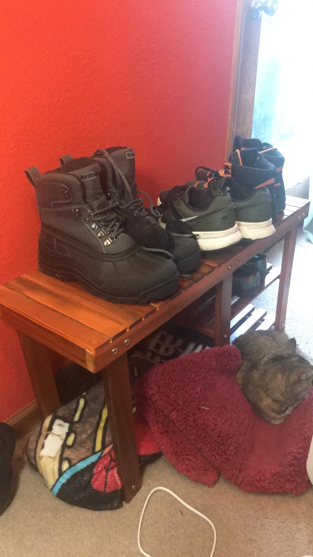 Tangkula 3-Tier Shoes Rack Bench, Entryway Storage Bench Shoes Organizer with Seat, Shoe Shelf for Boots, Acacia Wood Bench for Hallway, Bathroom, Living Room, Corridor Garden customer photo 2