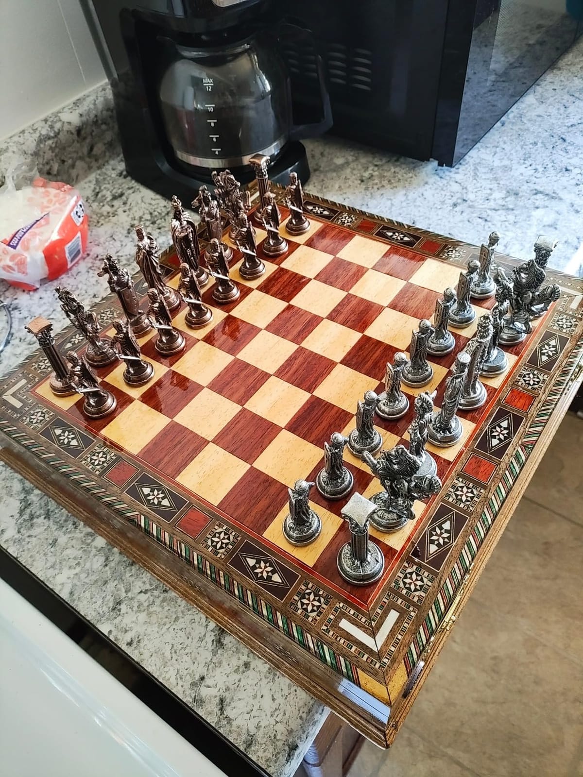 Medieval British Army Antique Copper Metal Chess Set for Adults, Handmade Pieces and Natural Solid Wooden Chess Board with Storage Inside King 3.35inc customer photo 2