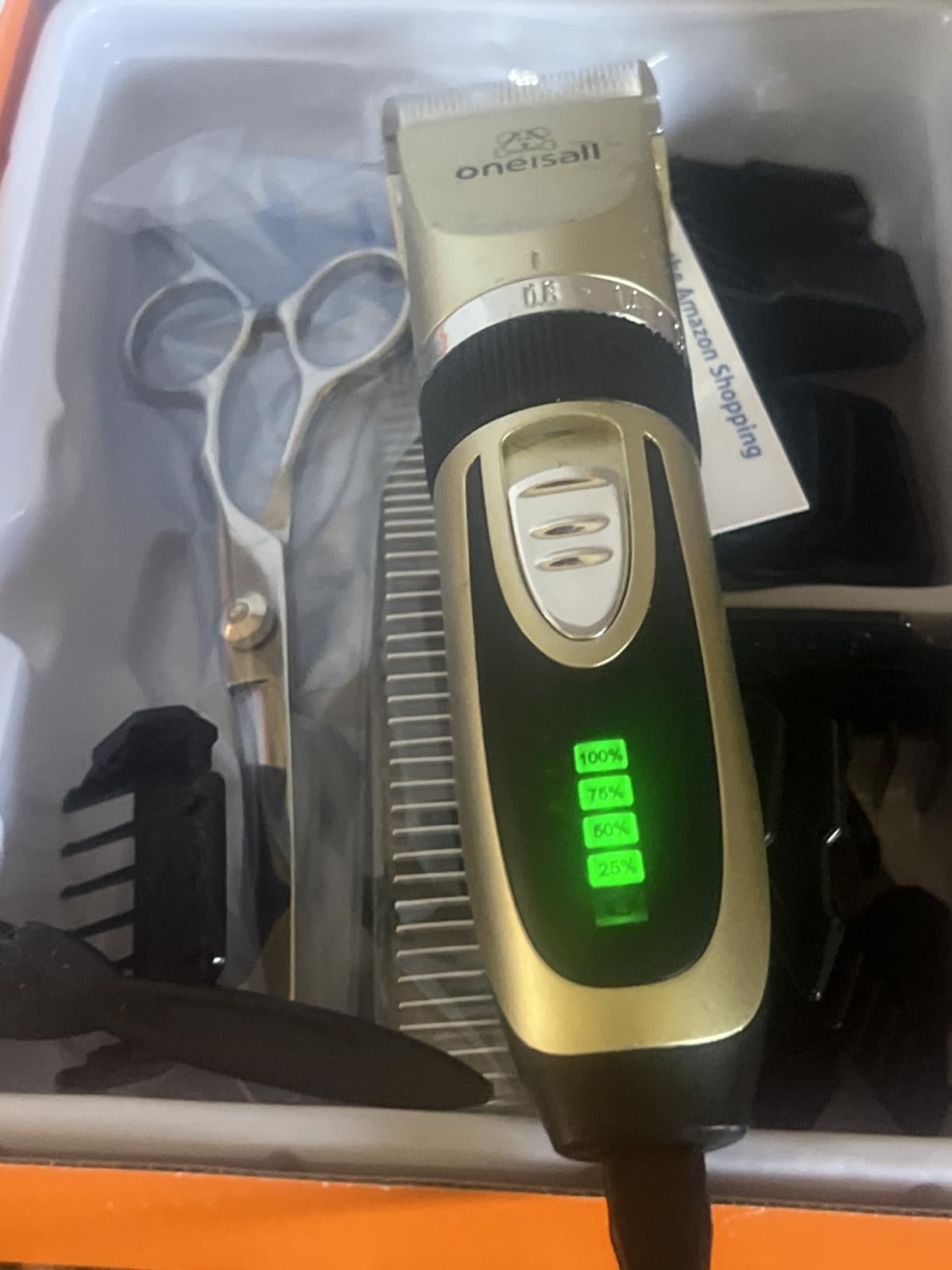 oneisall Dog Grooming Clippers with LED Display for Dogs & Cats | Low Noise Quiet,2-Speed,Cordless Rechargeable,Fast Charge,Detachable,Waterproof,Battery Level Display, Model X2,Gold customer photo 2