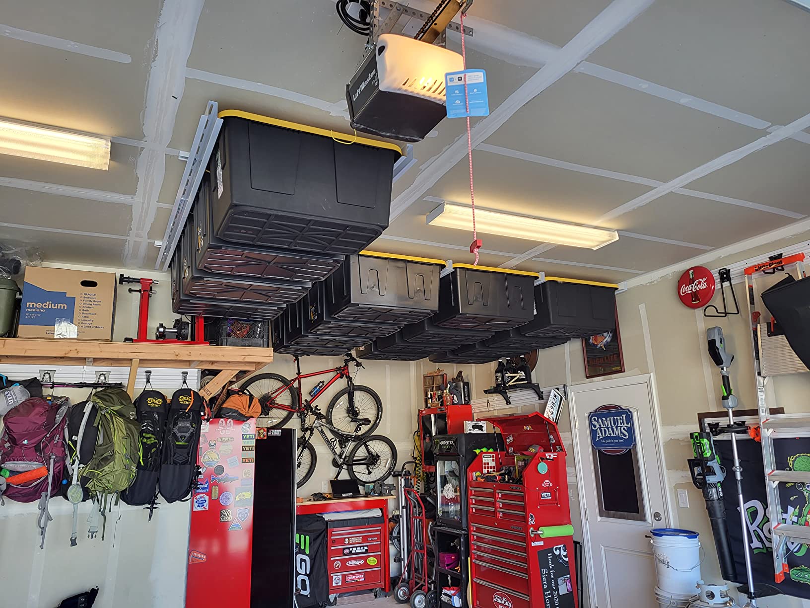 E-Z Garage Storage Tote Slide PRO - Made in USA | Heavy-Duty Alloy Steel Overhead Rack - Organize Up to 15 Storage Tote Bins on Garage Ceiling - 88