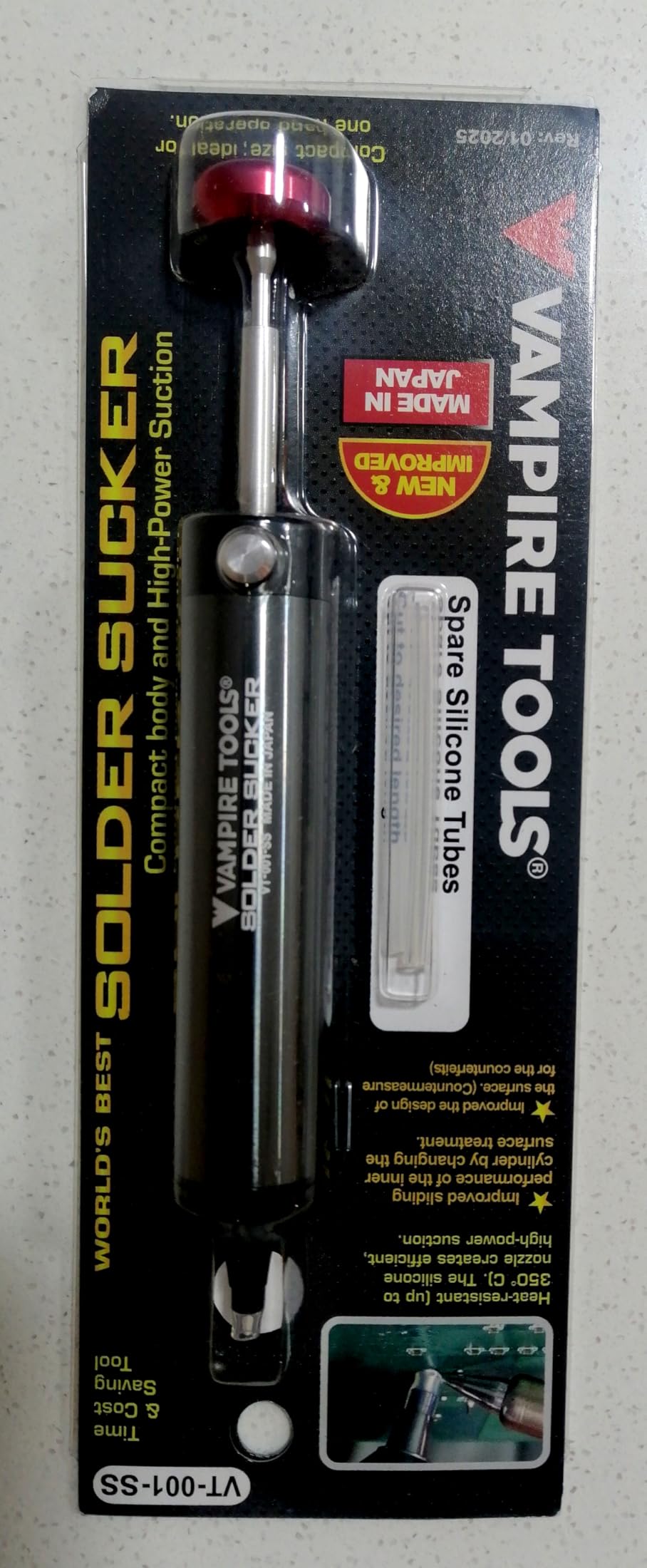 VAMPLIERS Heavy Duty Solder Sucker Aluminum Desoldering Pump, Made in Japan | High Power Vacuum Suction SS-03, Heat Resistant, Non-Clogging, Elastic Silicone Nozzle, For PCB, SMD & Electronic Repairs customer photo 2