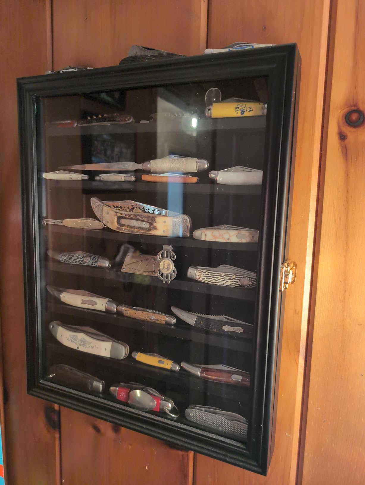 Military Challenge Coin Display Case Lockable Wooden Cabinet Rack Holder | Black Showcase Shadow Box with Removable 2 Grooves Shelves and Anti Fade Real Glass Door for Casino Poker Chips Collectibles customer photo 1