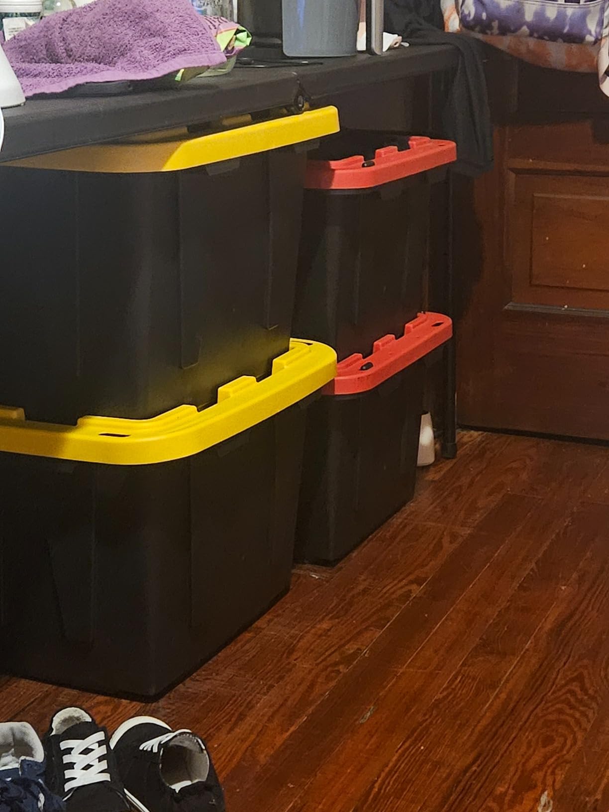 BLACK & YELLOW 5-Gallon Stackable Plastic Storage Bins with Lids, 6 Pack | Small heavy-duty storage totes for garage, closet, classroom & home organization, 8.6H x 12.3W x 16.4D, Black & Yellow customer photo 2