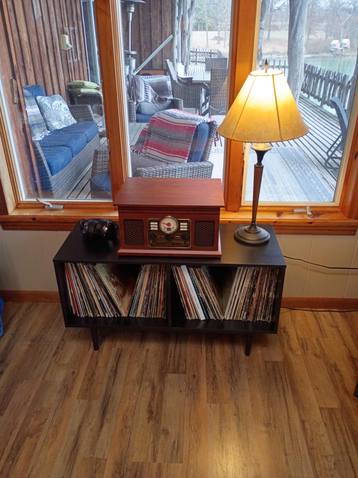 Crosley Furniture Liam Medium Record Storage TV Stand | Entertainment Center, Media Console, Storage for Vinyl Records, Walnut customer photo 2