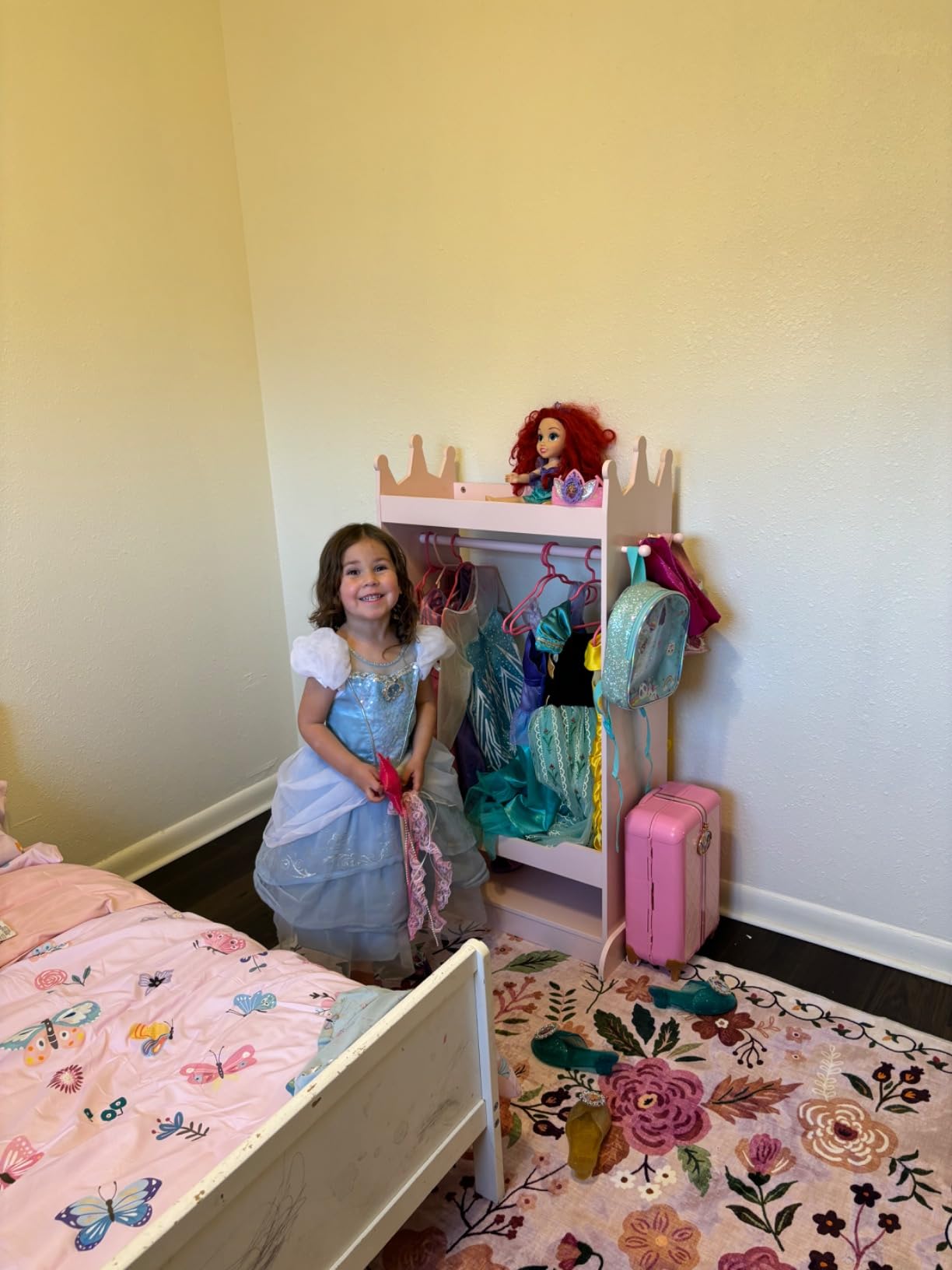 UTEX Kids Dress up Storage with Crown-Shaped Top and Mirror | Open Hanging Armoire Closet, Kids Wardrobe Closet, Wide Feet, Safety Acrylic Mirror, Water-based Paint customer photo 1