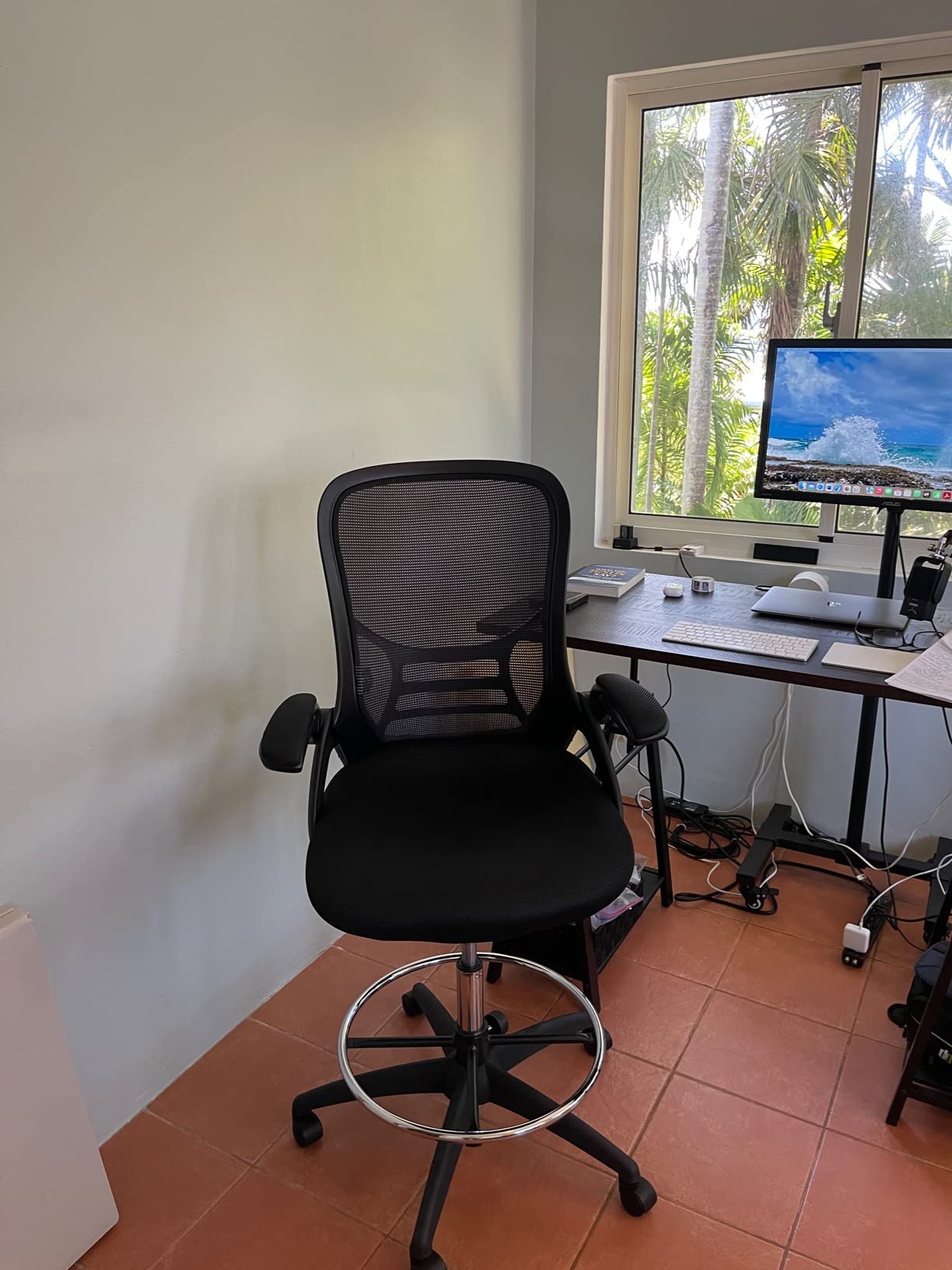 HYLONE Drafting Chair Tall Office Chair High-Back Mesh Standing Desk Stool with Adjustable Footrest Ring and Flip-Up Arms Black customer photo 2