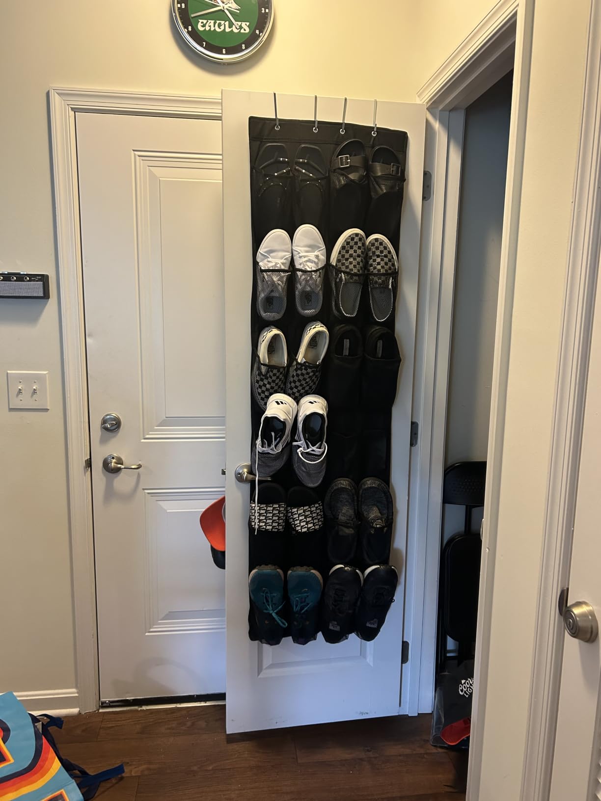 GORILLA GRIP Over the Door Shoe Organizer, 24 Large Pockets, Black | Breathable Mesh Pocket, Space Saving Hanging Storage Holder, Closet Rack Hanger for Shoes, Pantry and Bathroom Accessories customer photo 1