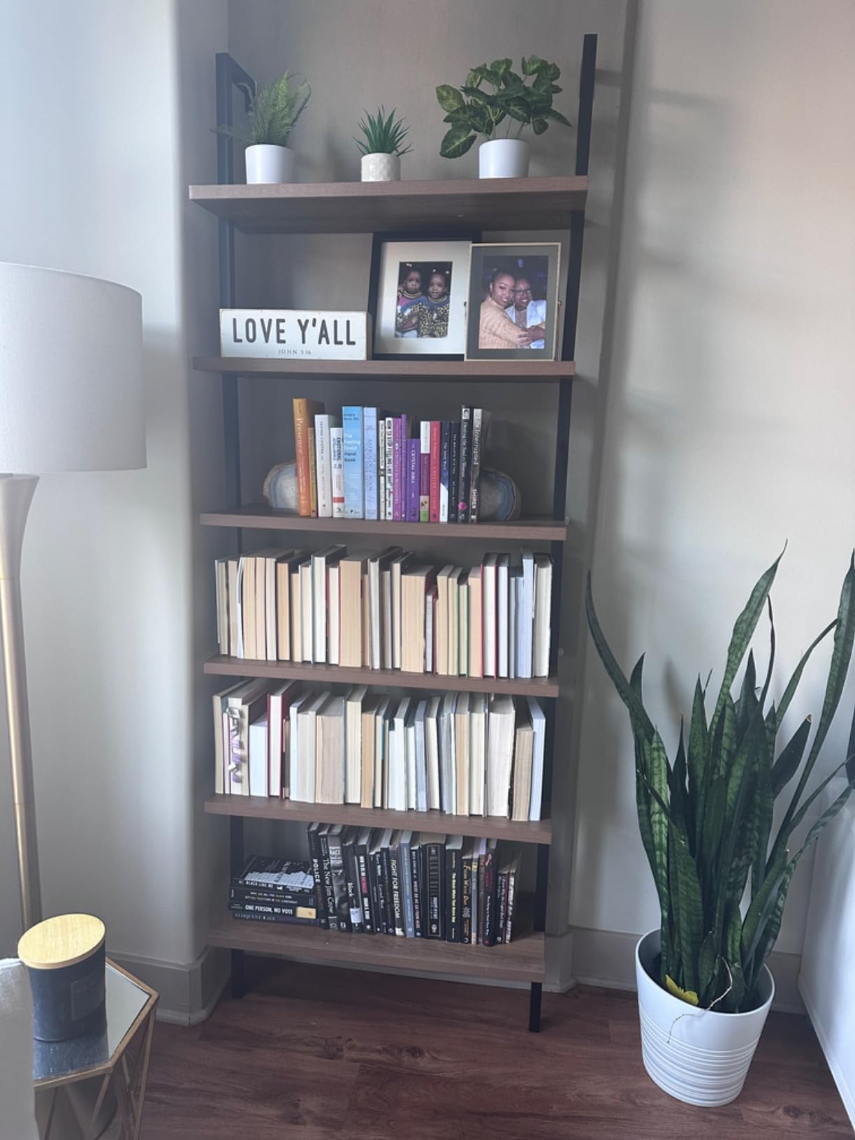 Nathan James Theo 6-Shelf Tall Bookcase, Wall Mount Bookshelf with Reclaimed Wood and Industrial Metal Frame, Oak/Black customer photo 2