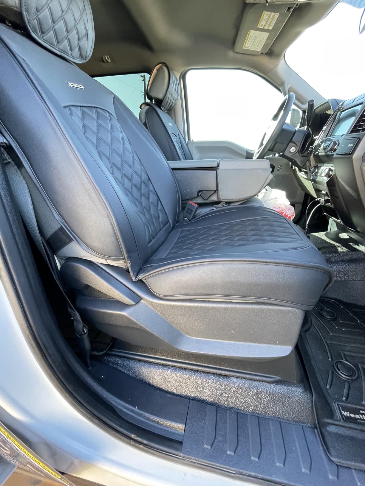 Aierxuan Car Seat Covers for Ford F150 F250 F350 F450 Truck (Black) | Custom Fit 2009-2026 F150 Crew Cab, 2017-2026 F250 F350 F450 Super Duty XLT STX XL Lariat Pickup, Waterproof Leather Full Set customer photo 2