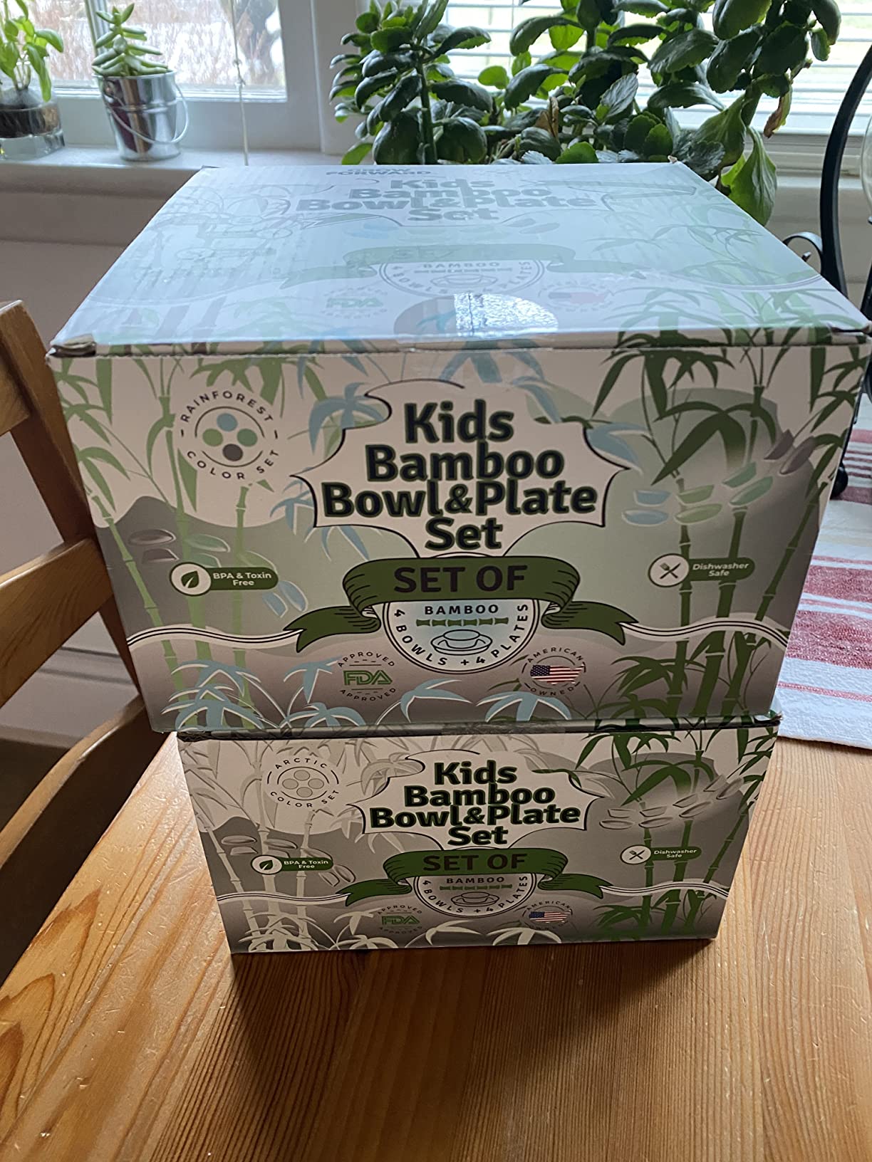 Bamboo Kids Plates and Bowls Sets - 8-Piece Dishwasher Safe Non Toxic Plates for Kids (Rainforest) customer photo 2