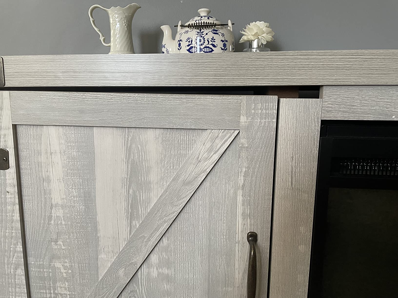 Walker Edison Georgetown Modern Farmhouse Double Barn Door Fireplace TV Stand for TVs up to 65 Inches, 58 Inch, Stone Grey customer photo 1