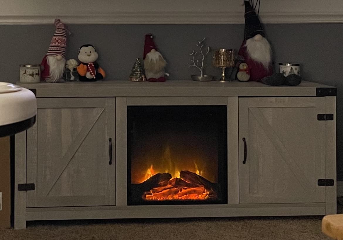 Walker Edison Georgetown Modern Farmhouse Double Barn Door Fireplace TV Stand for TVs up to 65 Inches, 58 Inch, Stone Grey customer photo 2