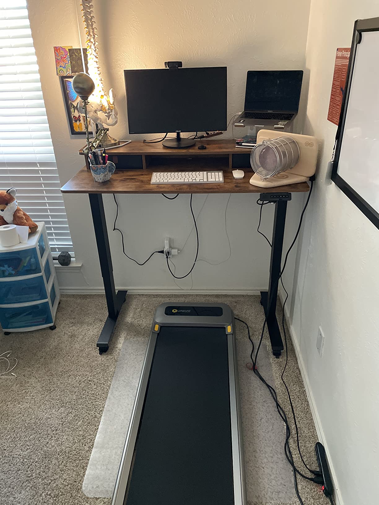 FEZIBO 48 x 24 Inch Height Adjustable Electric Standing Desk with Double Drawer, Stand Up Table with Storage Shelf, Sit Stand Desk, Rustic Brown customer photo 2