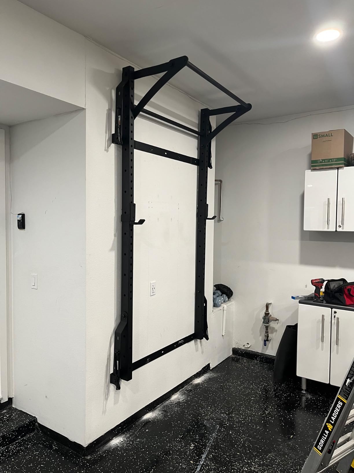PRx Performance Murphy Foldable Squat Rack with Space-Saving Pull-Up Bar - Wall-Mounted Gym Equipment, Includes J-Cups for Barbell, Ideal for Strength Training, Bench Press and Leg Squats customer photo 1
