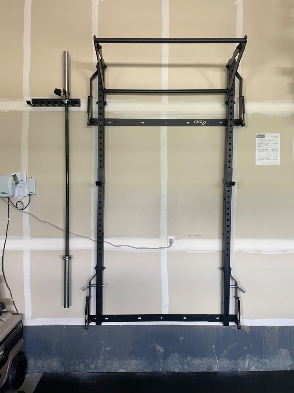PRx Performance Murphy Foldable Squat Rack with Space-Saving Pull-Up Bar - Wall-Mounted Gym Equipment, Includes J-Cups for Barbell, Ideal for Strength Training, Bench Press and Leg Squats customer photo 2
