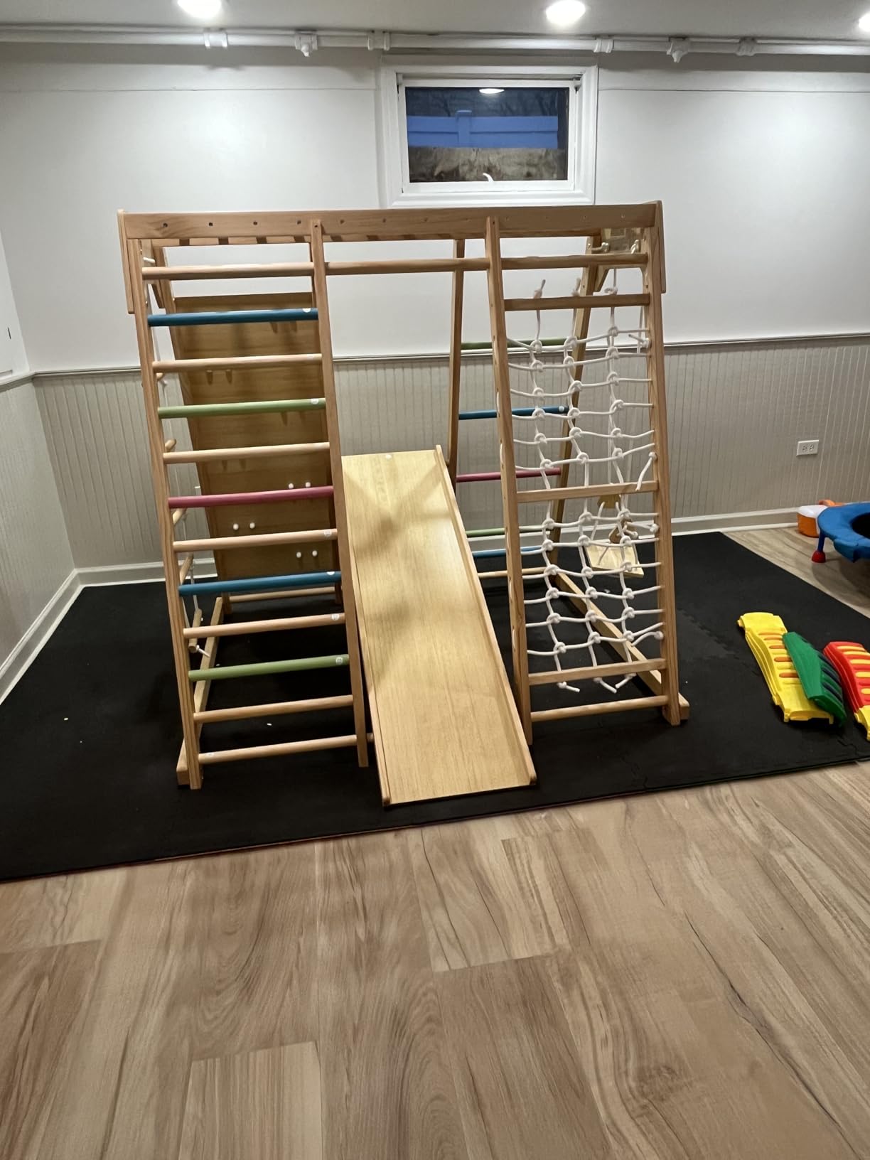 Avenlur Magnolia 7-in-1 Indoor Jungle Gym for Kids, Large, Natural | Wooden Montessori play gym, indoor playground ages 2-6, FSC pine, slide, swing, monkey bars, rock wall, 57.3 x 47.9 x 56.2 in customer photo 2
