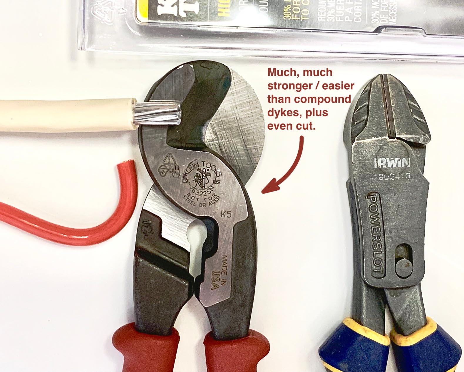 Klein Tools J63225N Cable Cutter, Made in USA, Journeyman High-Leverage Wire Cutter and Stripper for Cutting Aluminum, Soft Copper and Communications Cable customer photo 1