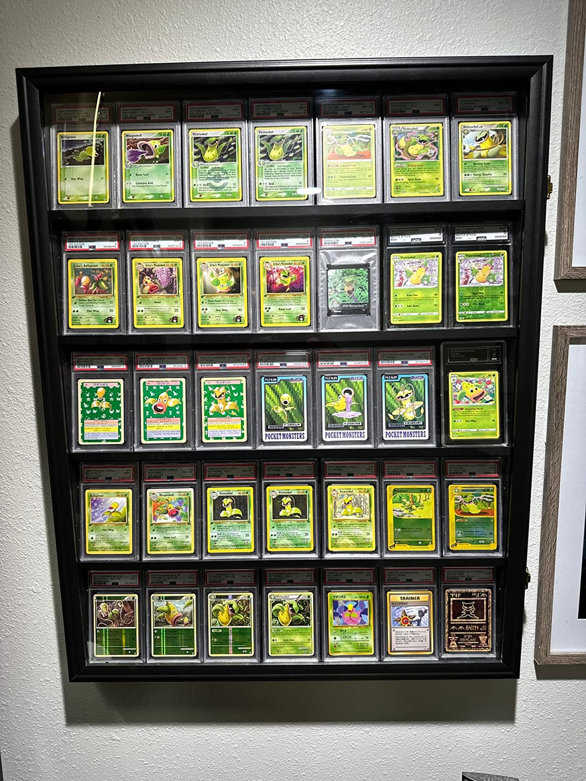 35 Graded Sports Card wall-Mounted Display case for Shows, Black | Matte black wooden frame, UV anti-yellow acrylic panel, lockable design, hockproof foam packaging, for vendor card customer photo 2