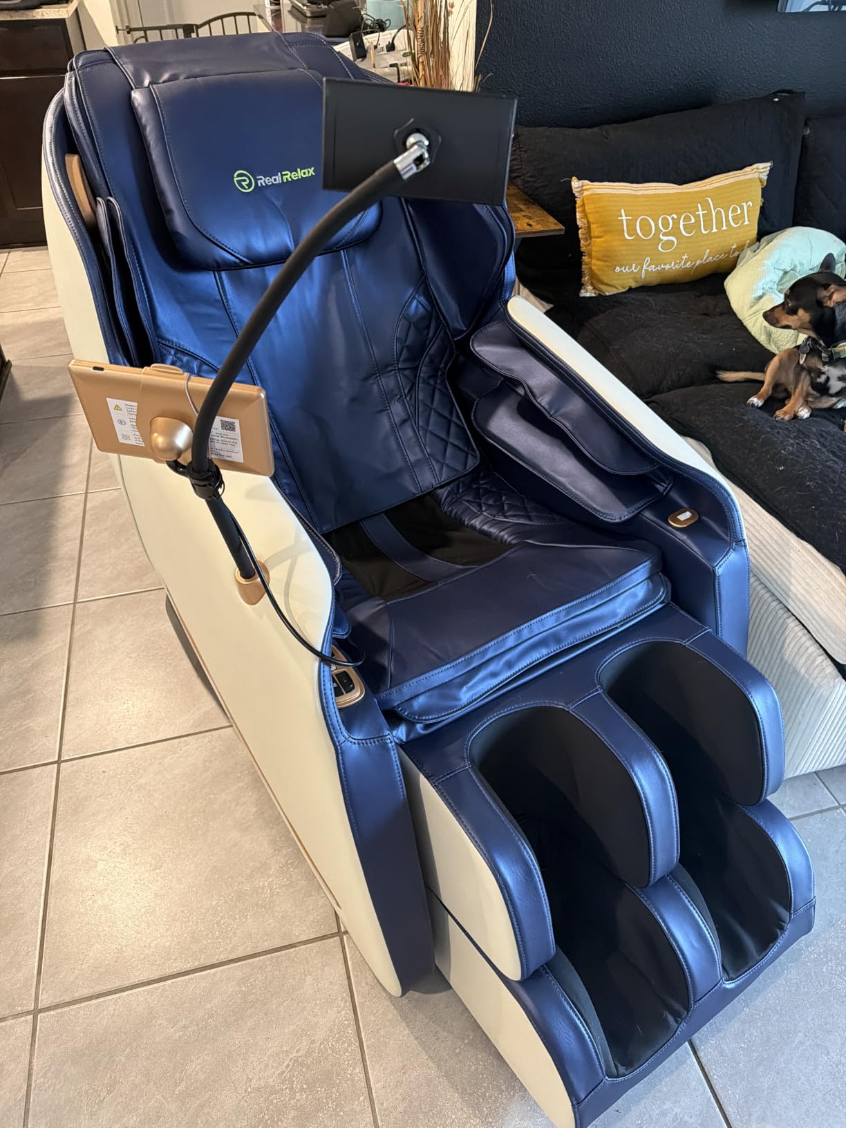 Real Relax 2025 Massage Chair Full Body, Zero Gravity 3D SL-Track Shiatsu Massage Recliner Chair with Heat Body Scan Bluetooth Foot Roller APP Control, Child Lock, Favor-06, Brown customer photo 2