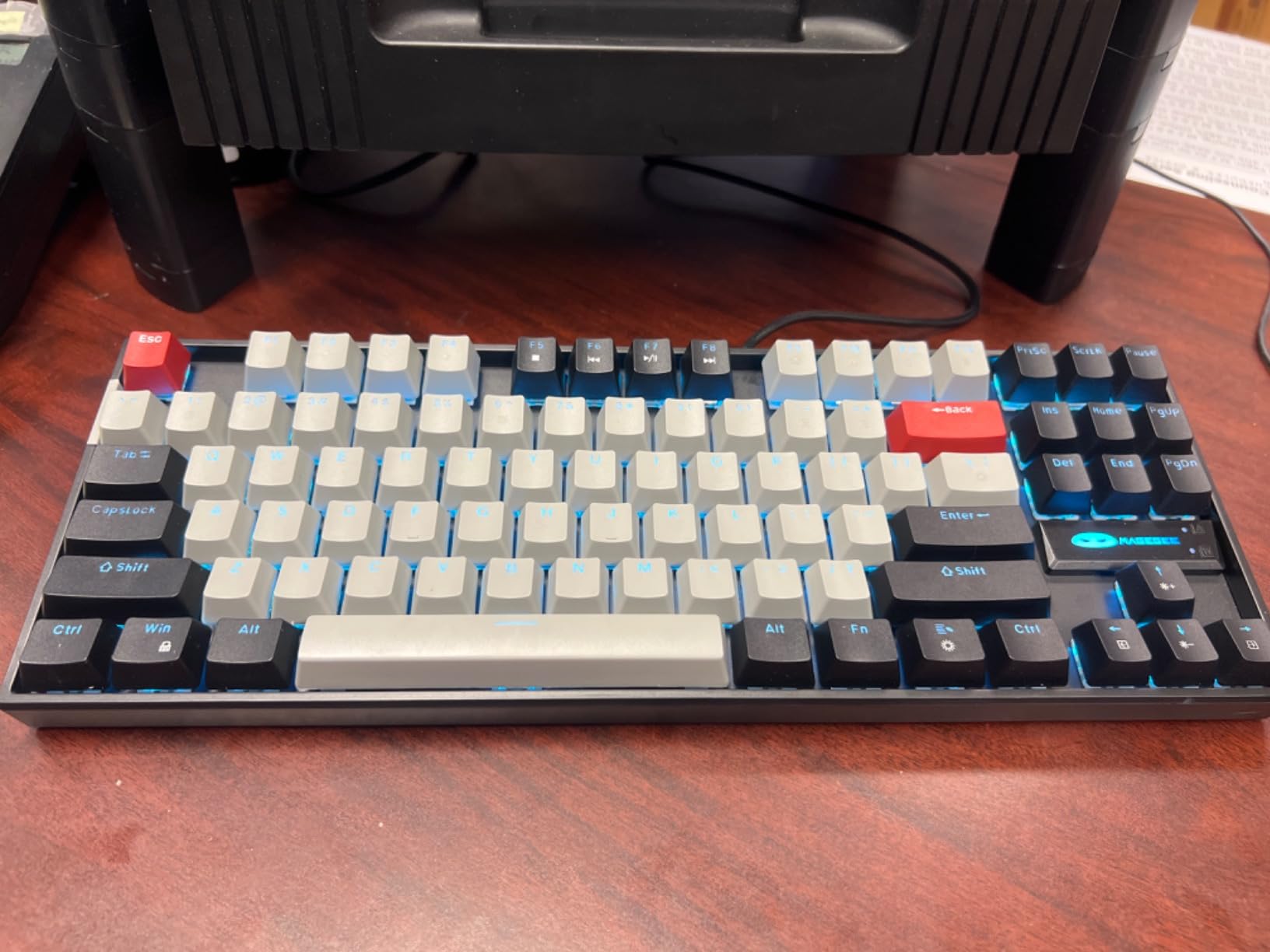 MageGee 75% Mechanical Gaming Keyboard, Red Switch, LED Blue Backlit, 87 Keys Compact TKL Wired Computer Keyboards for Windows Laptop PC Gamer - Black/Grey customer photo 2
