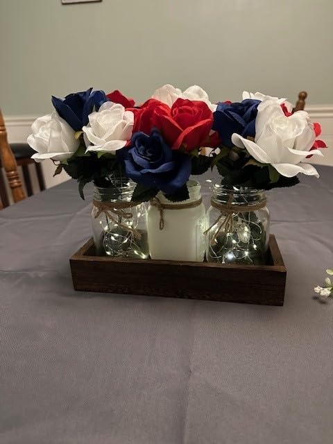 Mkono Mason Jar Lights Centerpieces for Tables Dining Room Farmhouse Decor | Wood Tray Peonies Artificial Flowers Champagne, Warm Glow, Coffee Table Decoration Kitchen Living Room Wedding Indoor Outdoor customer photo 1
