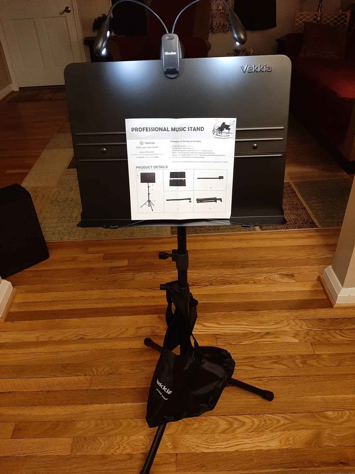 Vekkia Professional Portable Sheet Music Stand | Folding Adjustable Holder/with Carrying Bag/Sturdy for Instrumental Performance, Band & Travel customer photo 2