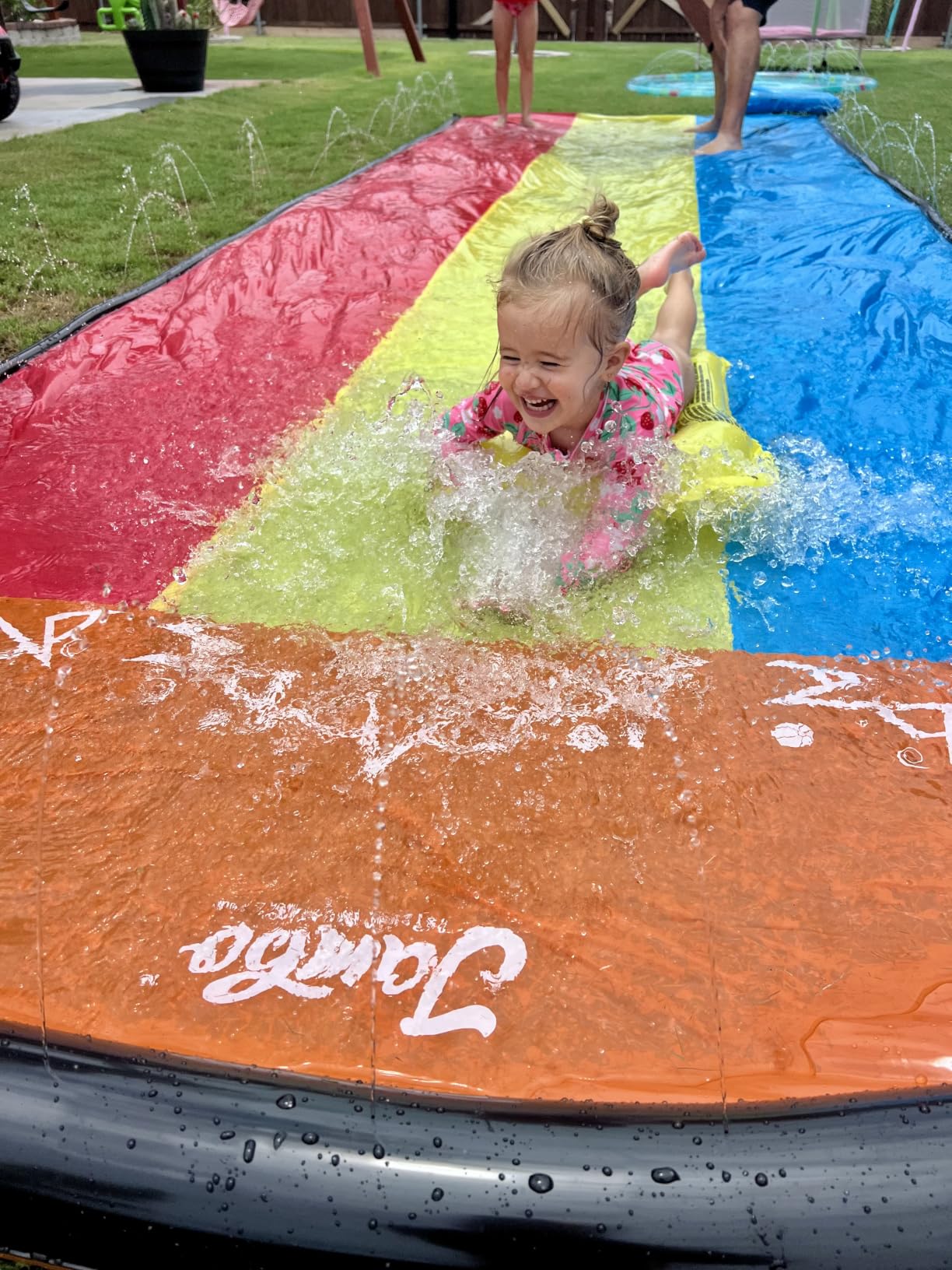 JAMBO Premium Triple Water Slide with 3 Bodyboards, 20Ft Heavy Duty Slip Splash and Slides-Advanced 3-Way Sprinkler System, Splash Pad Mat Backyard Summer Outdoor Water Toys n Long Slides for Kids customer photo 2