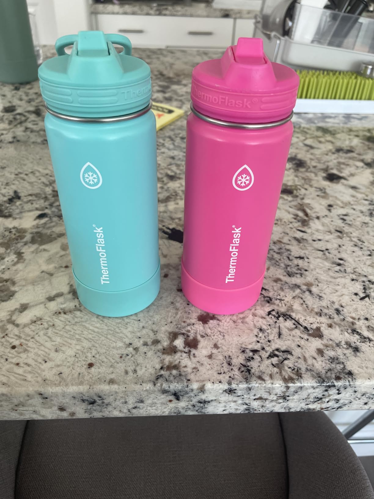 Kids 16 oz Insulated Water Bottles with Straw Lid BPA-Free Stainless Steel Leakproof & Spill-Proof Design Easy Clean Wide Mouth 2-Pack for School, Sports, Playdates, Purple/Orange customer photo 1