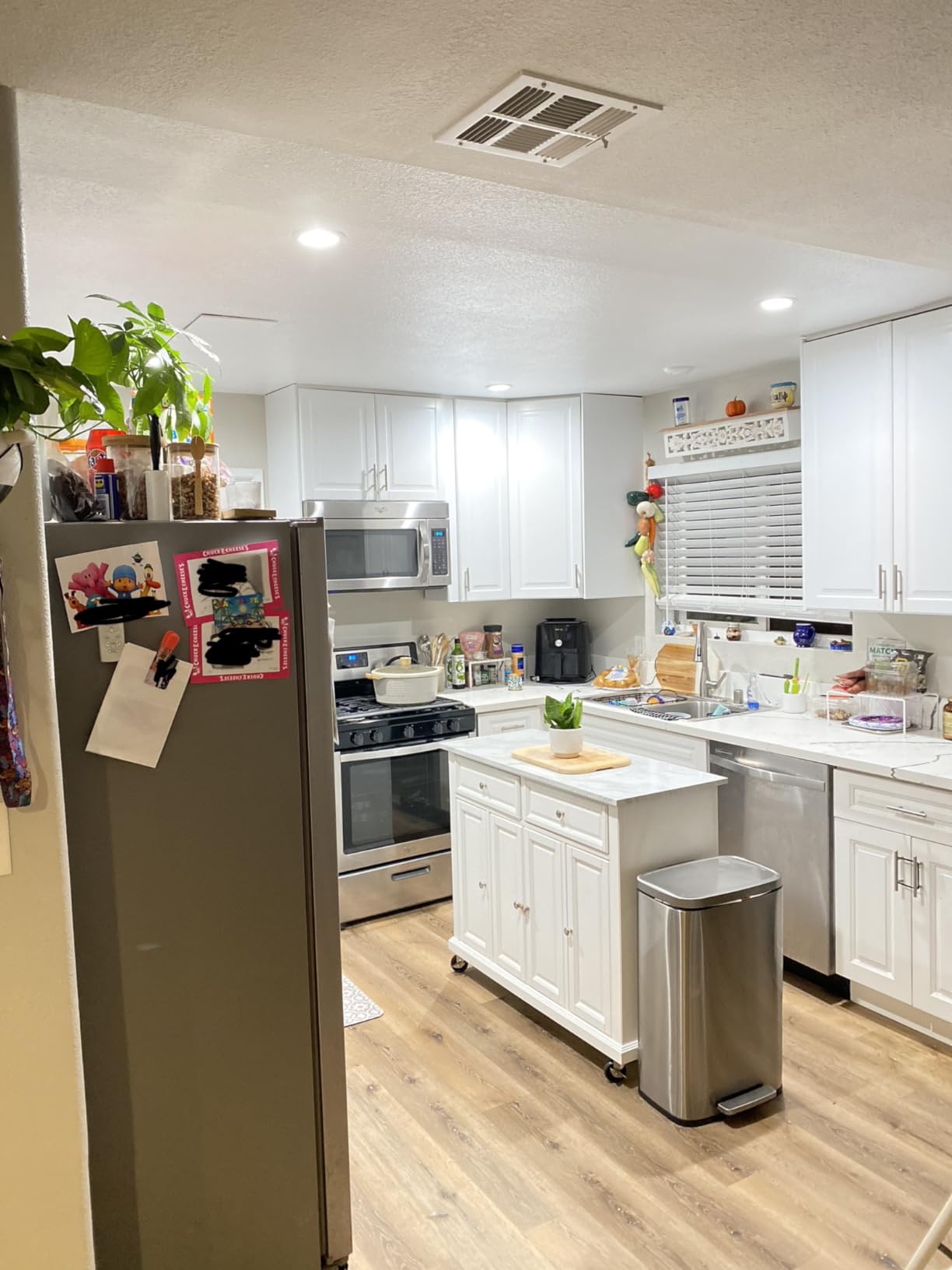Avery Rolling Kitchen Island, Storage | Microwave Stand, Coffee Bar, Distressed White customer photo 1