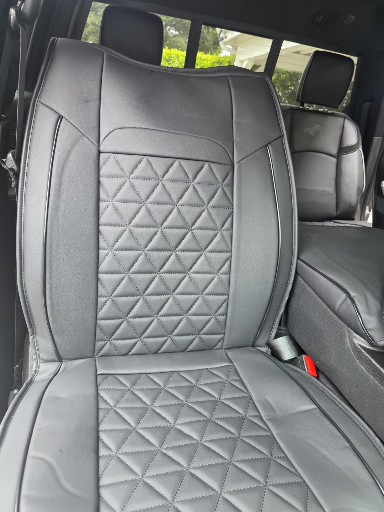 Coverado Ram Seat Covers Full Set, Waterproof Ram 1500 Seat Cover Compatible with 2002-2026 Dodge RAM 1500 2500 3500 Crew Quad Cab with Curved Bench, Black customer photo 1