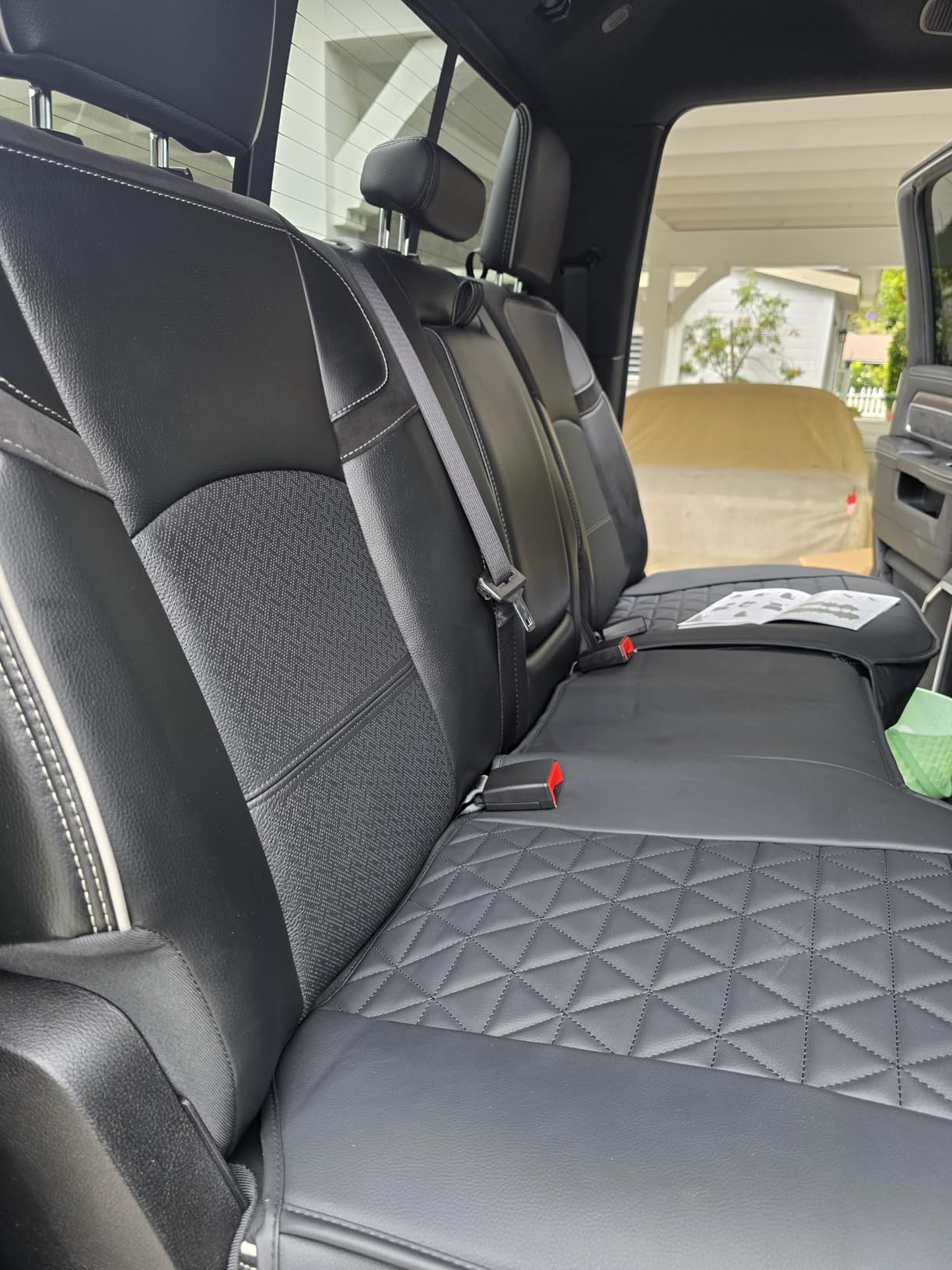 Coverado Ram Seat Covers Full Set, Waterproof Ram 1500 Seat Cover Compatible with 2002-2026 Dodge RAM 1500 2500 3500 Crew Quad Cab with Curved Bench, Black customer photo 2