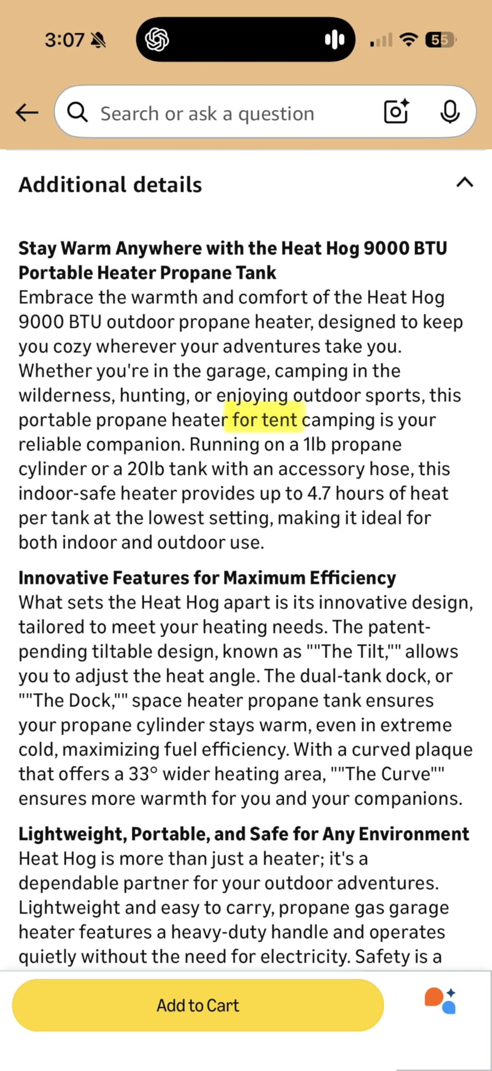 Heat Hog 9,000 BTU Portable Propane Radiant Space Heater, Indoor, Outdoor, Garage, Camping, Outdoor Sports, Boating, RVs, Tiltable Design customer photo 2