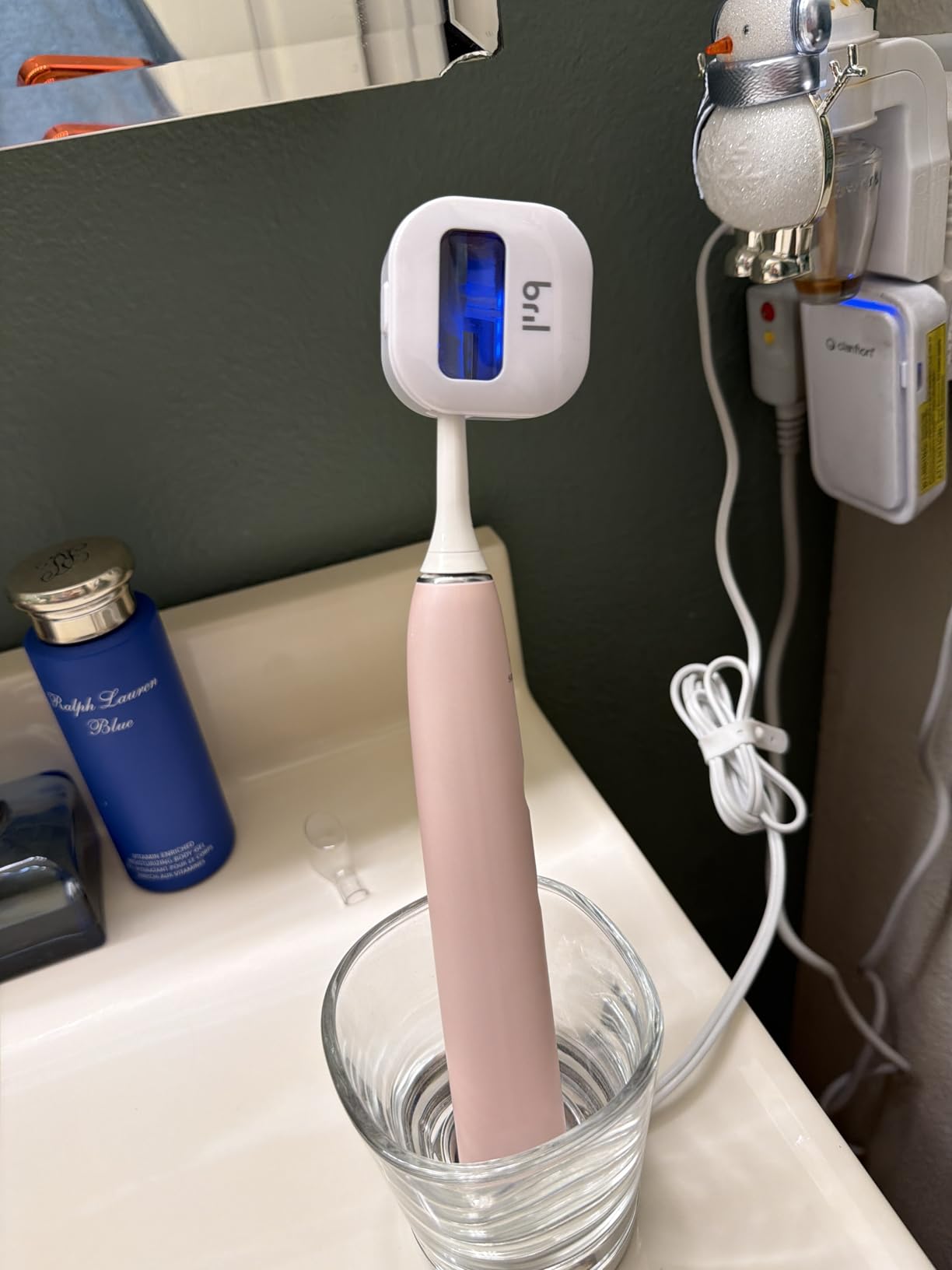 Bril UV-C Toothbrush Sanitizer and Holder - Wall Mounted, Rechargeable, 30-Day Battery, Magnetic Mount, Fits Electric and Manual Brushes, Portable Travel Case, Auto-Shutoff - White customer photo 1